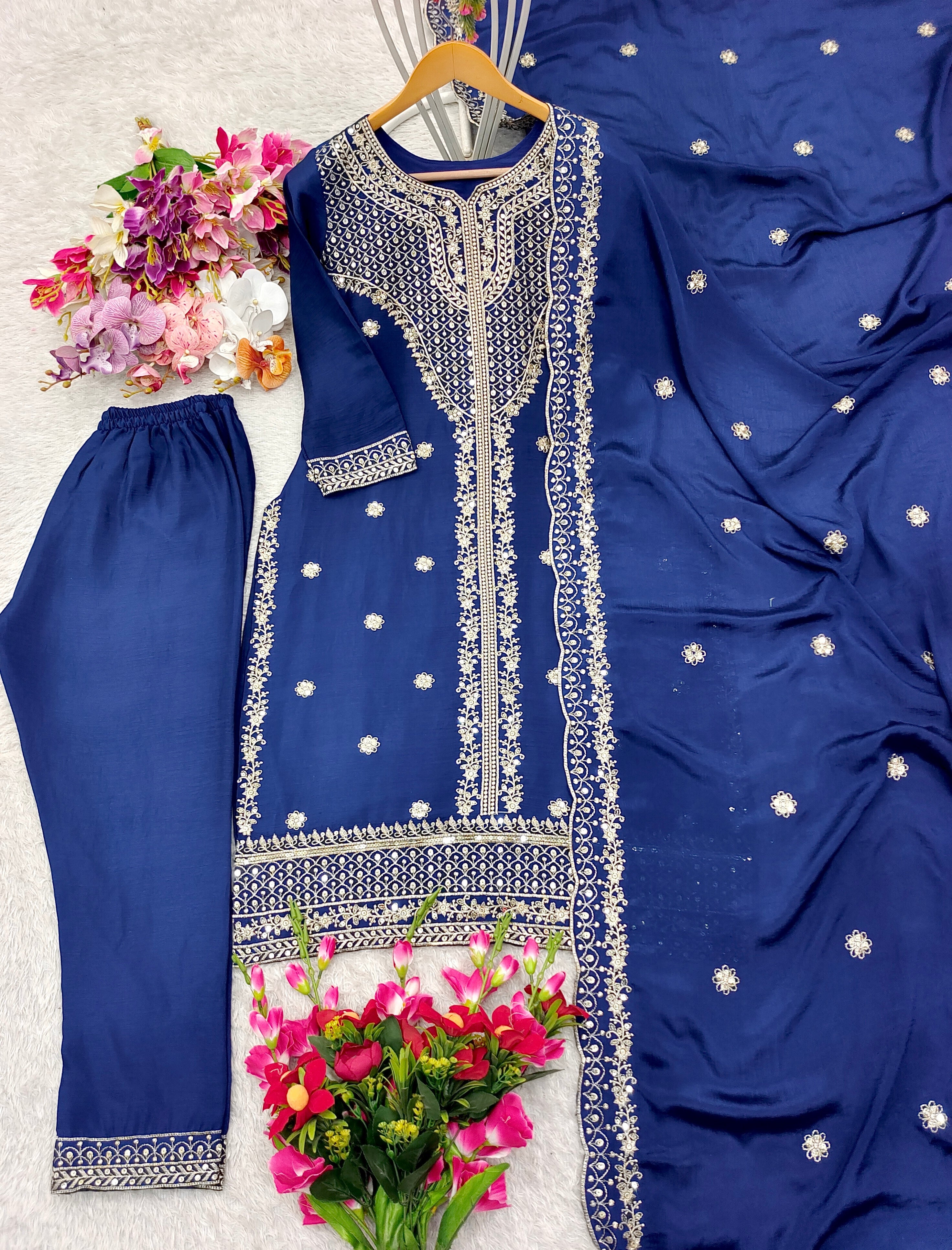 Party Wear Top-Pent And Dupatta With Embroidery Sequence Work