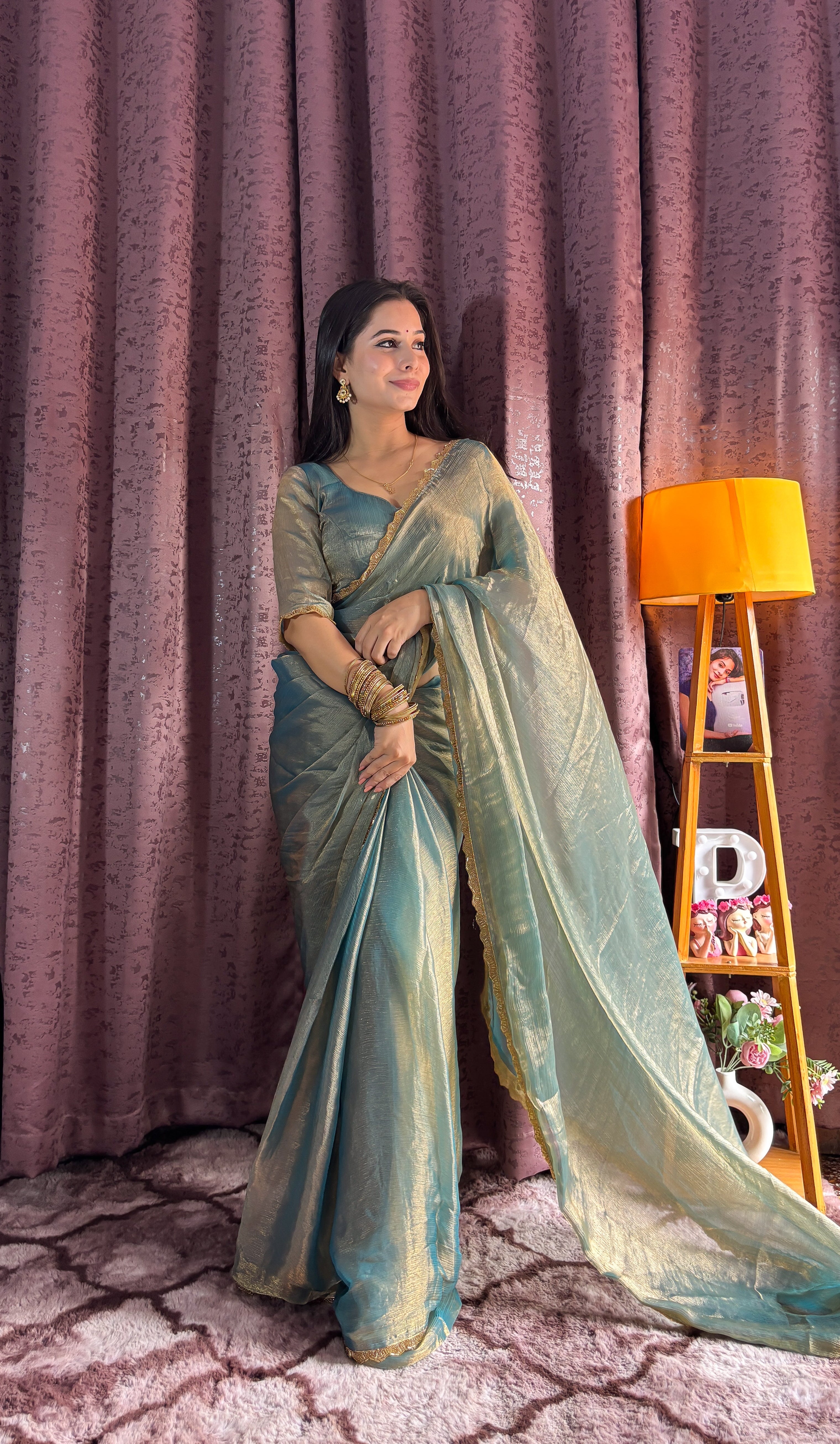 Party Wear Designer Saree With Beads Hand Pipe Work