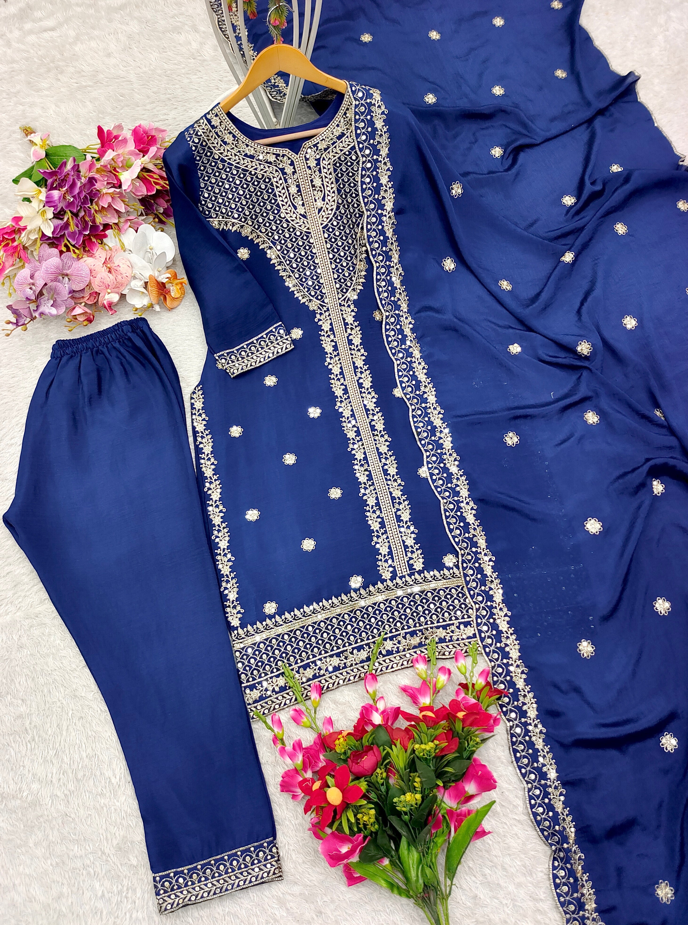 Party Wear Top-Pent And Dupatta With Embroidery Sequence Work