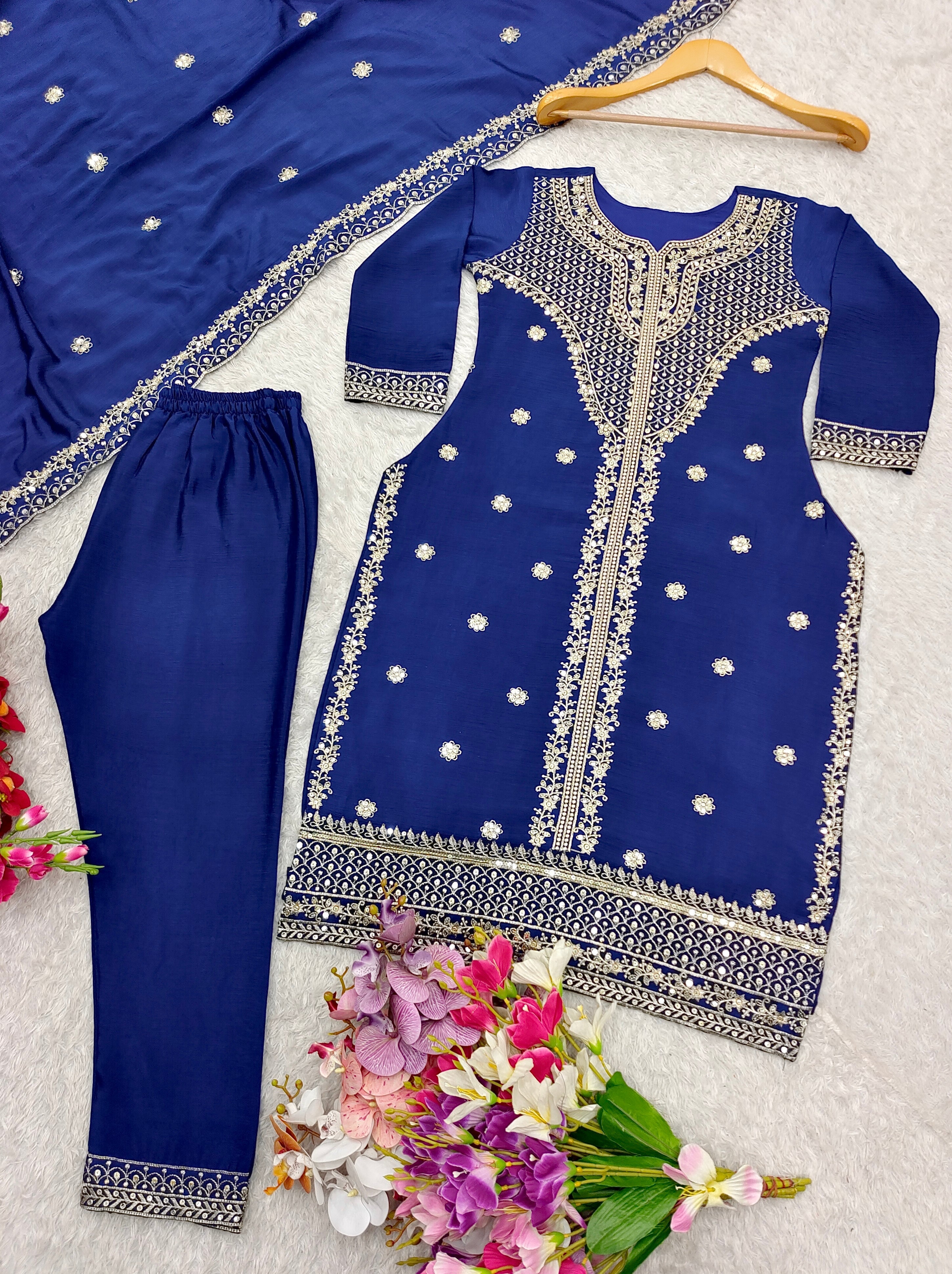 Party Wear Top-Pent And Dupatta With Embroidery Sequence Work