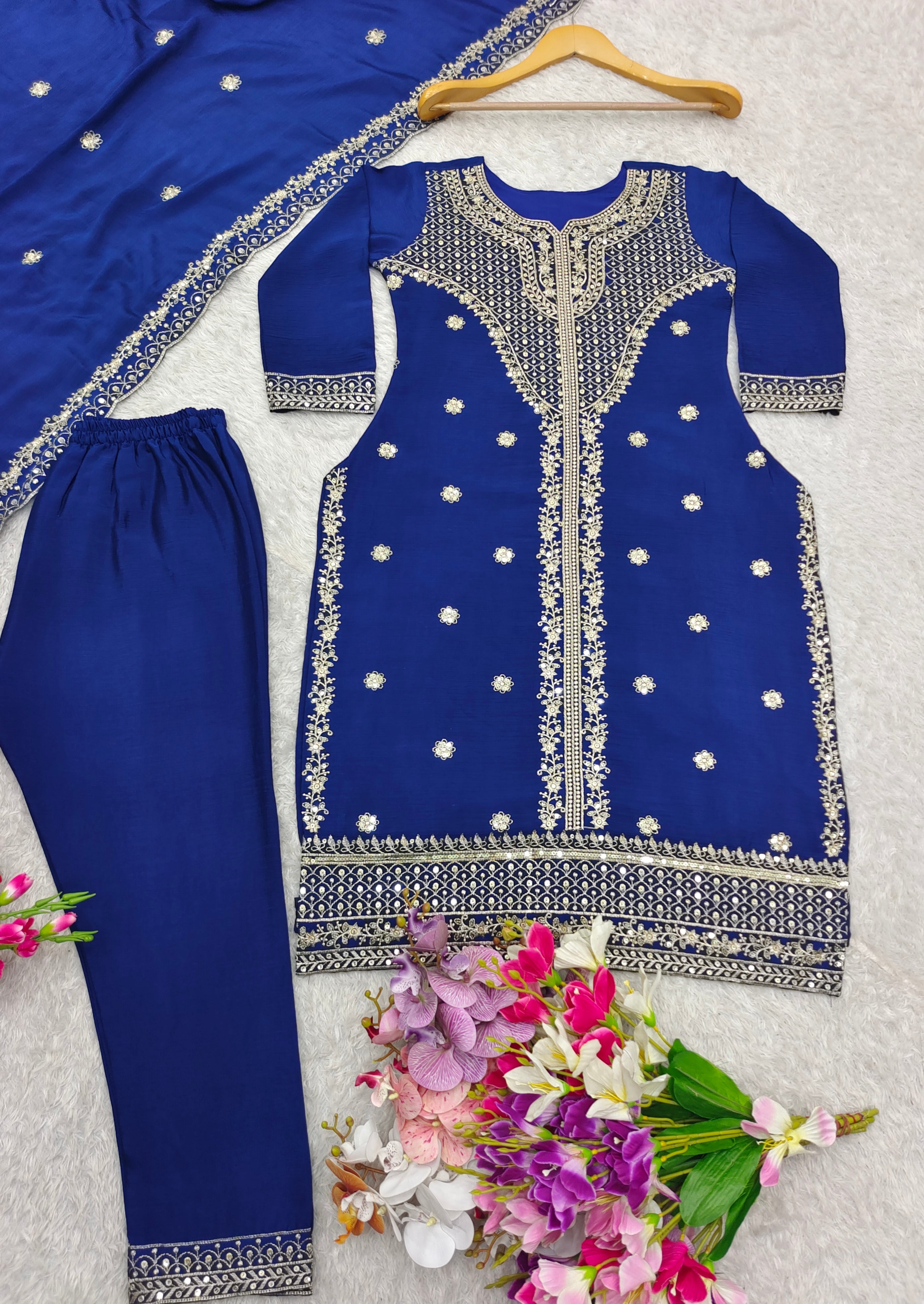 Party Wear Top-Pent And Dupatta With Embroidery Sequence Work