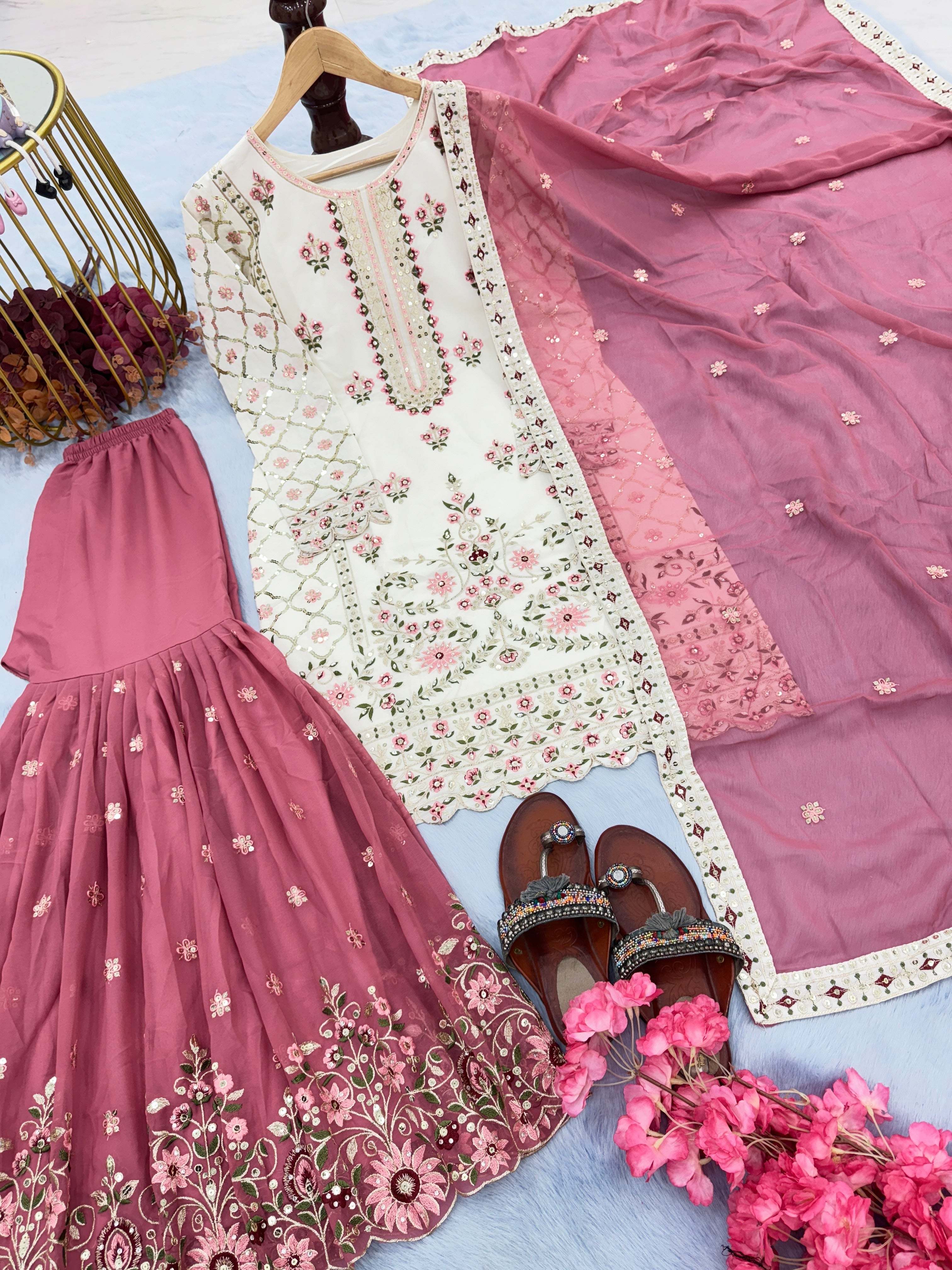 Designer Party Wear Look Top Plazzo & Dupatta Set