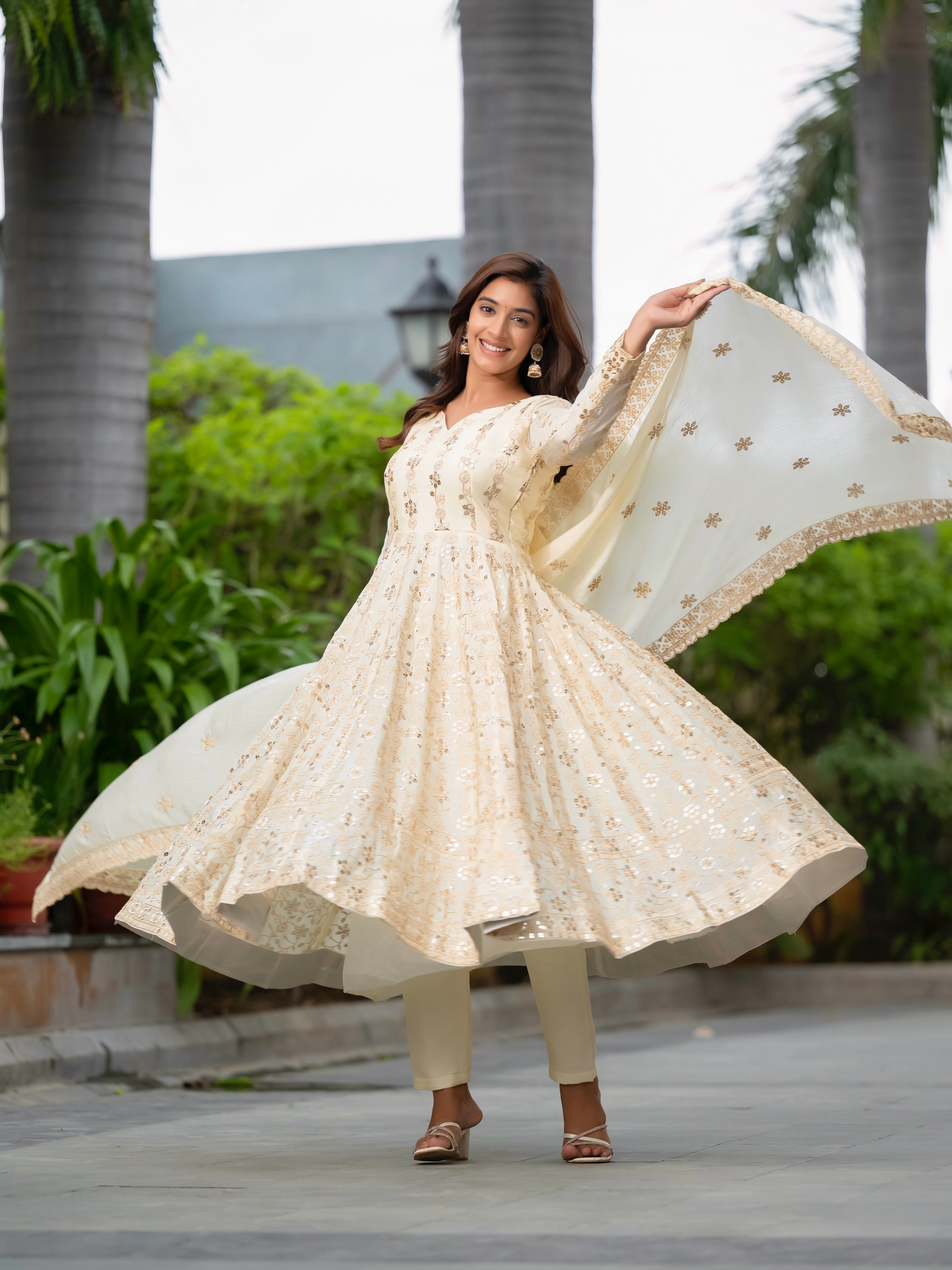 Party Wear Beautiful Anarkali Gown And Pent With Dupatta