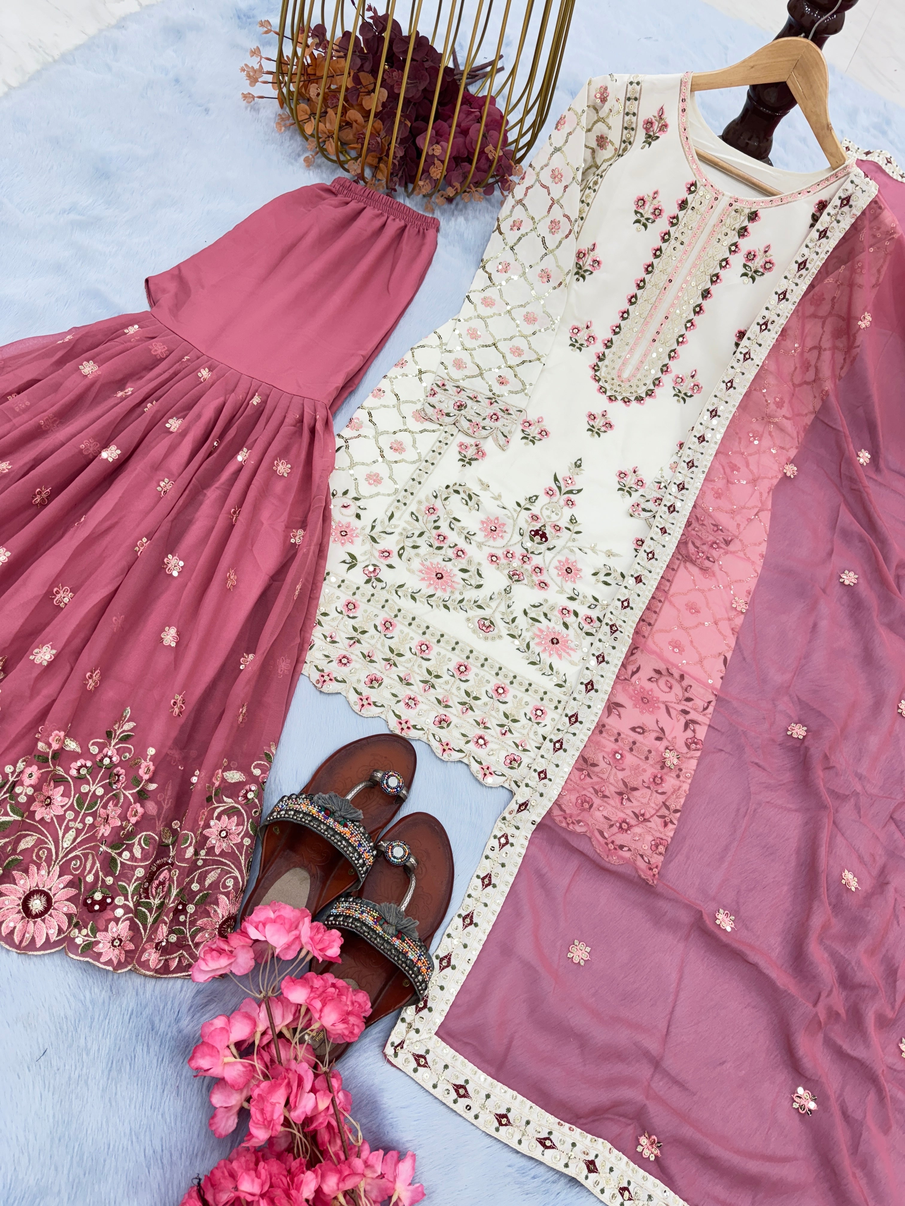 Designer Party Wear Look Top Plazzo & Dupatta Set