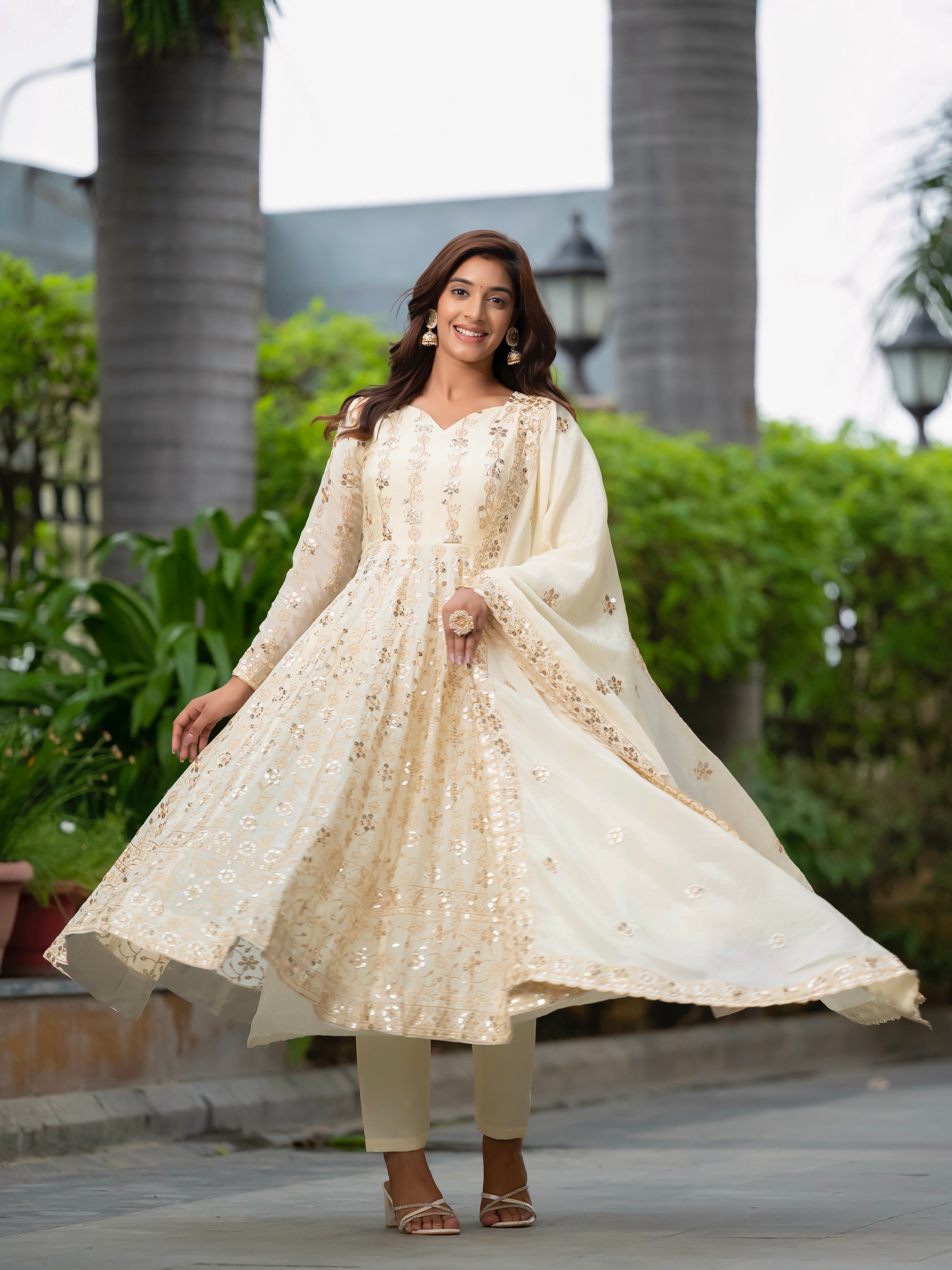 Party Wear Beautiful Anarkali Gown And Pent With Dupatta