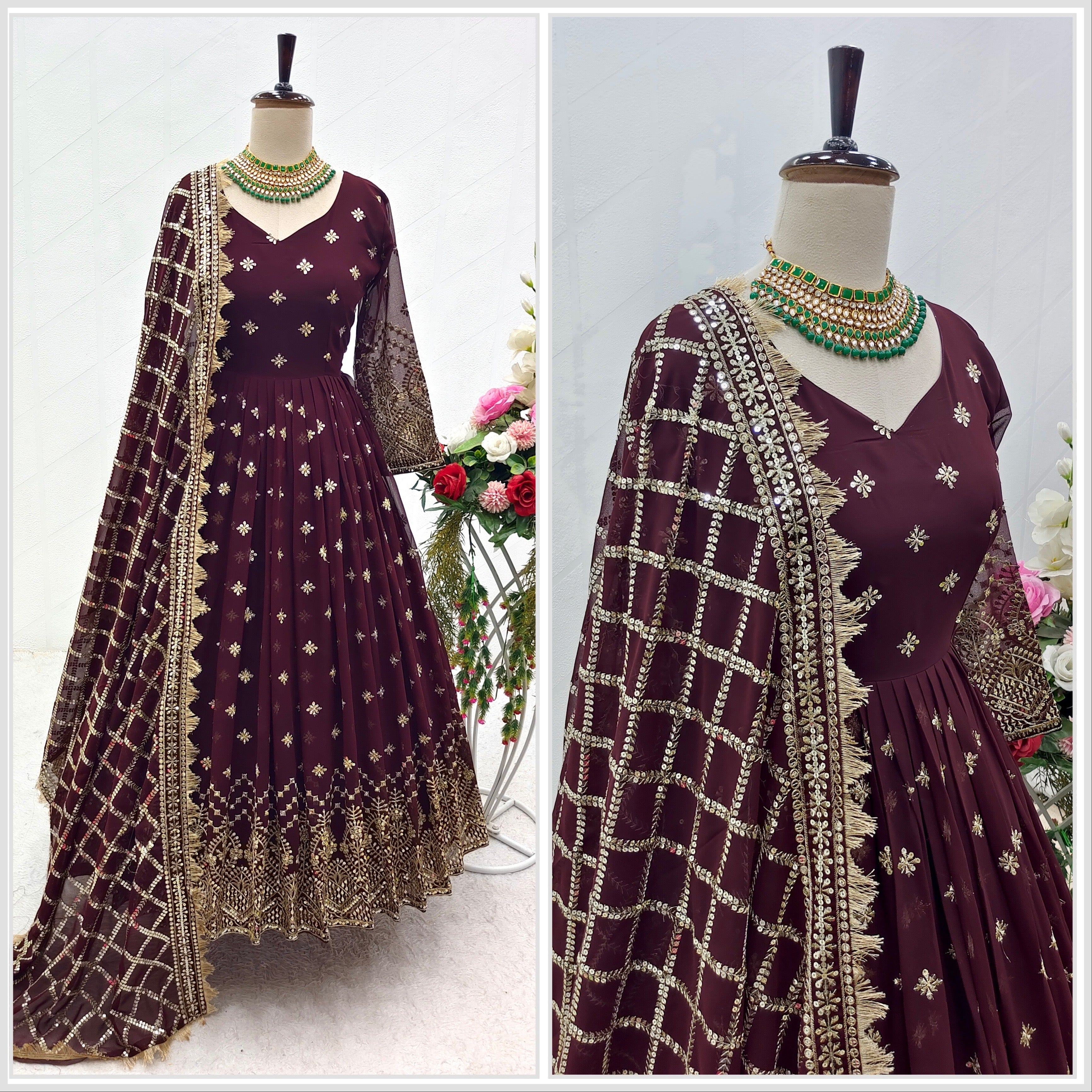 Designer Party Wear Gown With Pent And Dupatta Set
