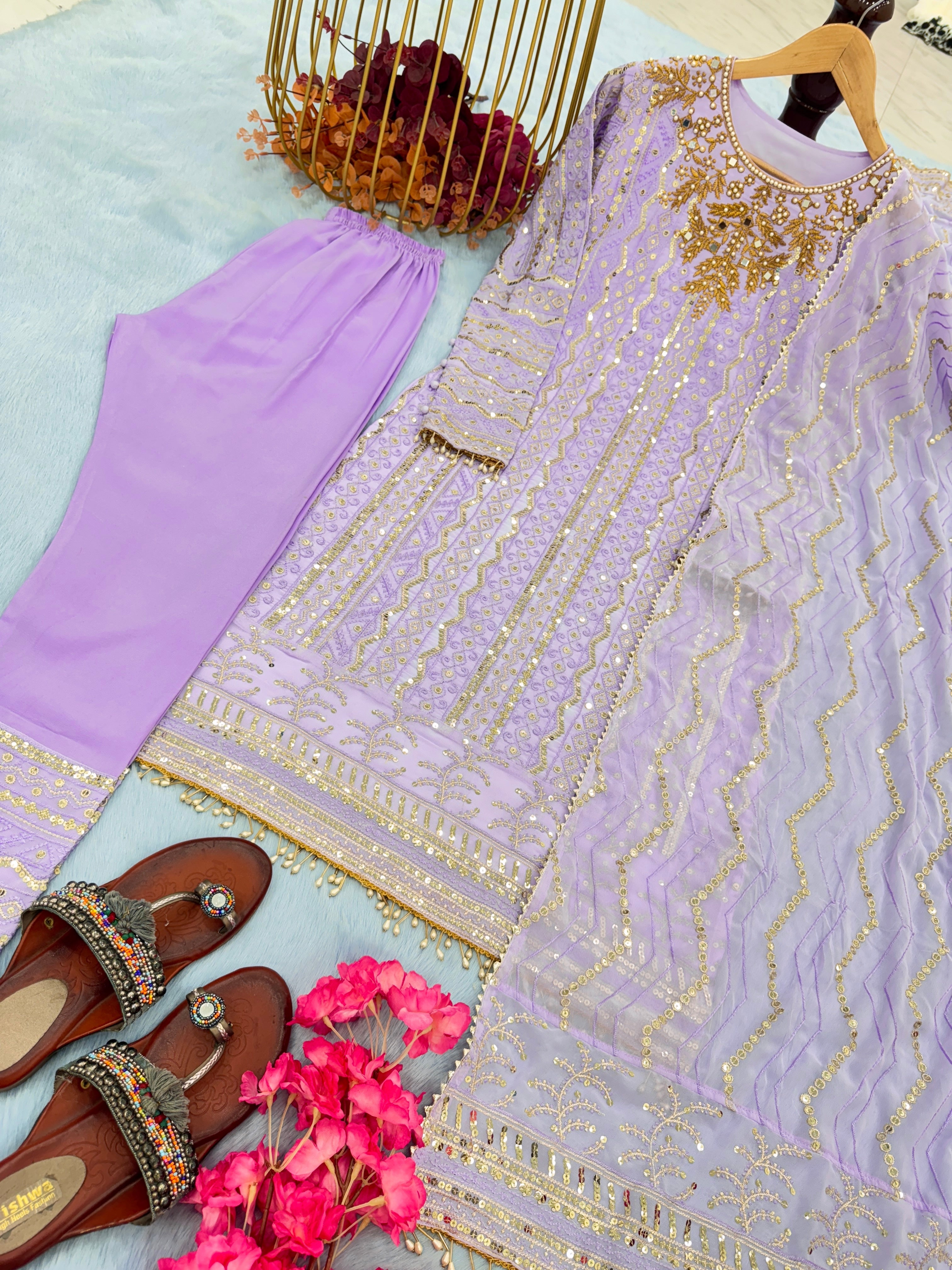 Designer Party Wear Top Bottom & Dupatta With Embroidery Sequence Work