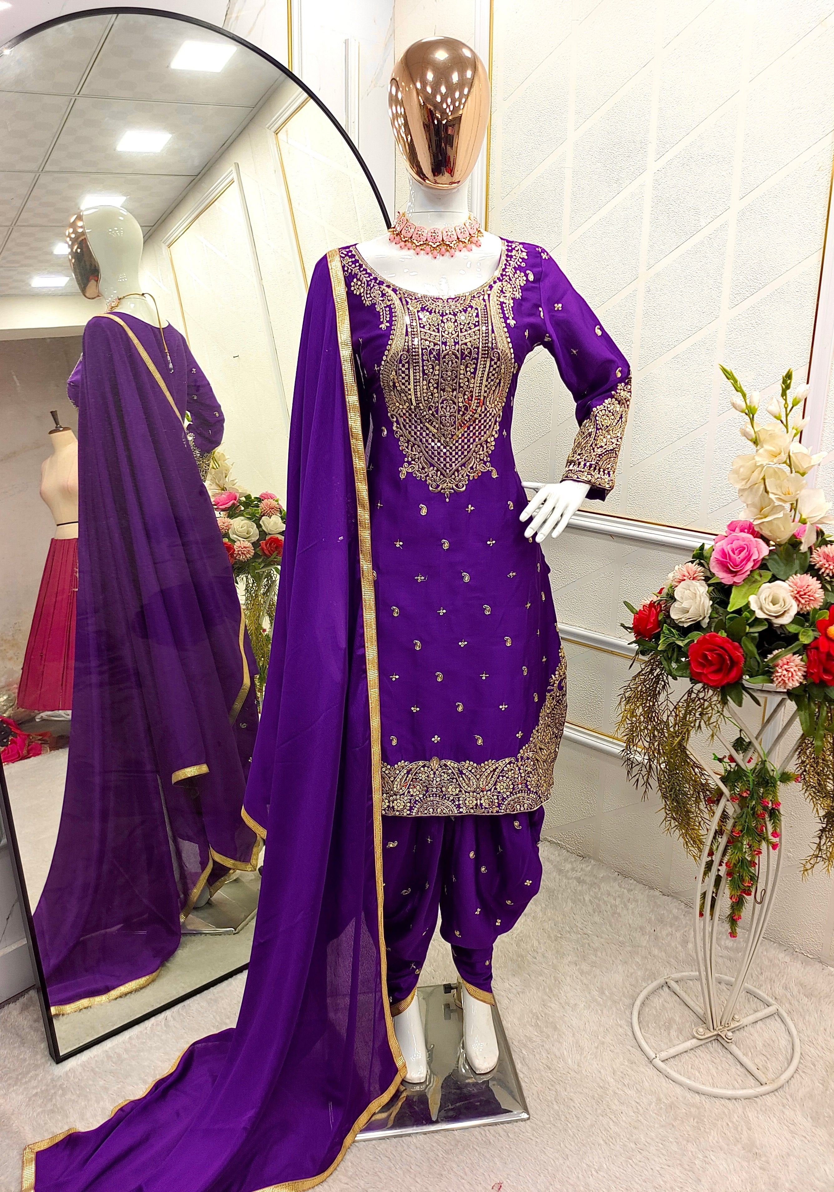 Designer Party Wear Top-Dhoti And Dupatta