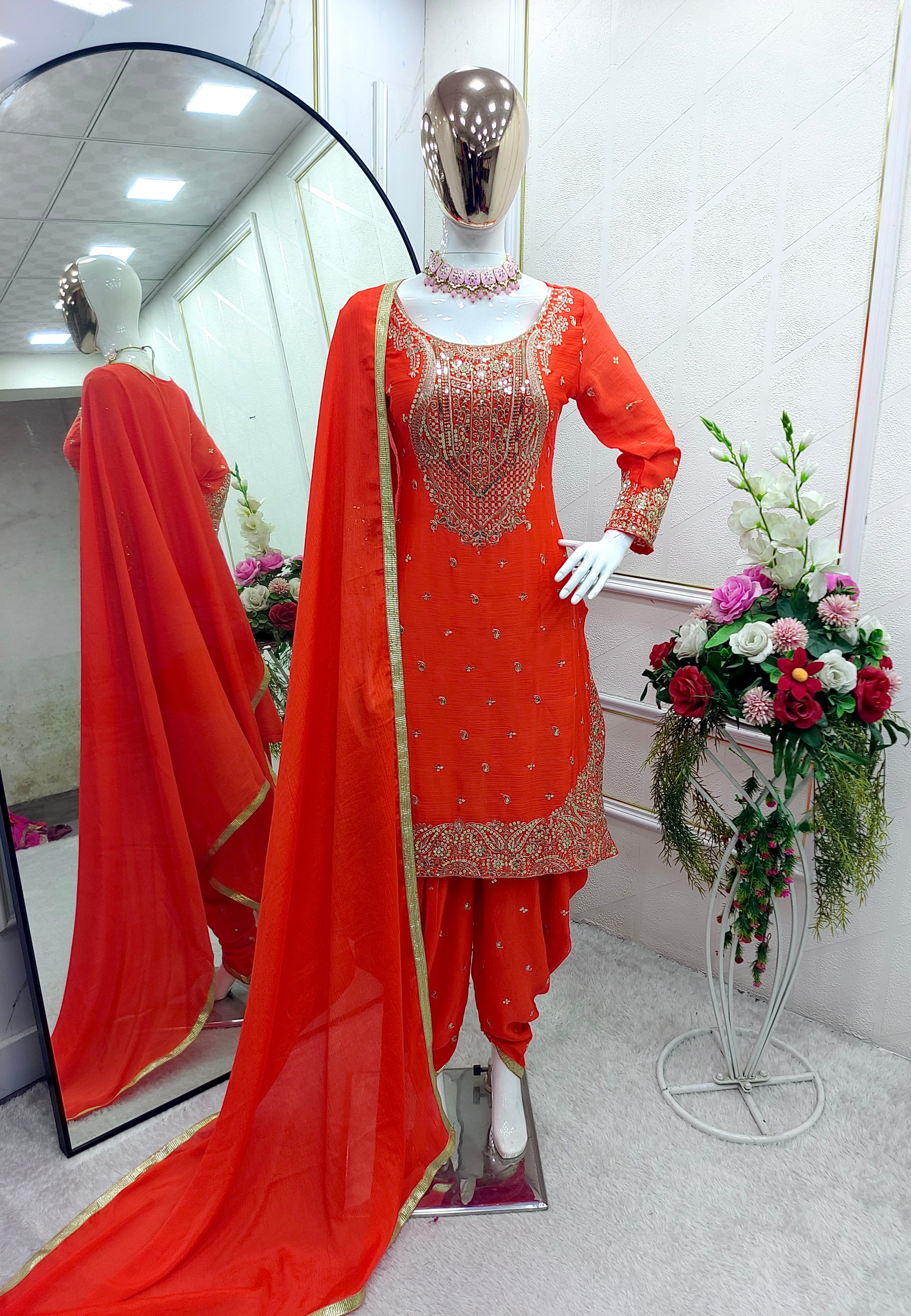 Designer Party Wear Top-Dhoti And Dupatta