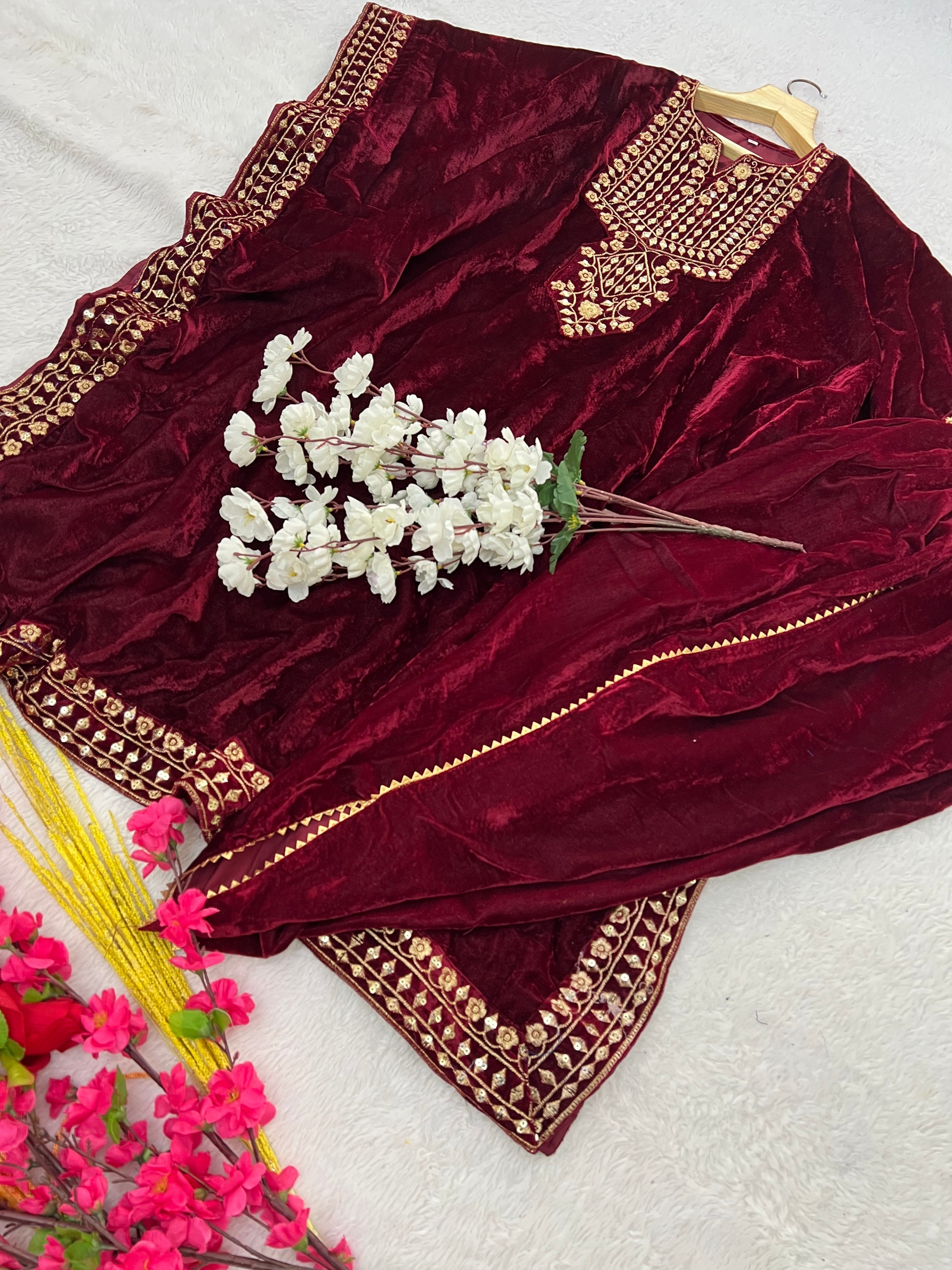 Party Wear Beautiful Top And Bottom With Embroidery Work