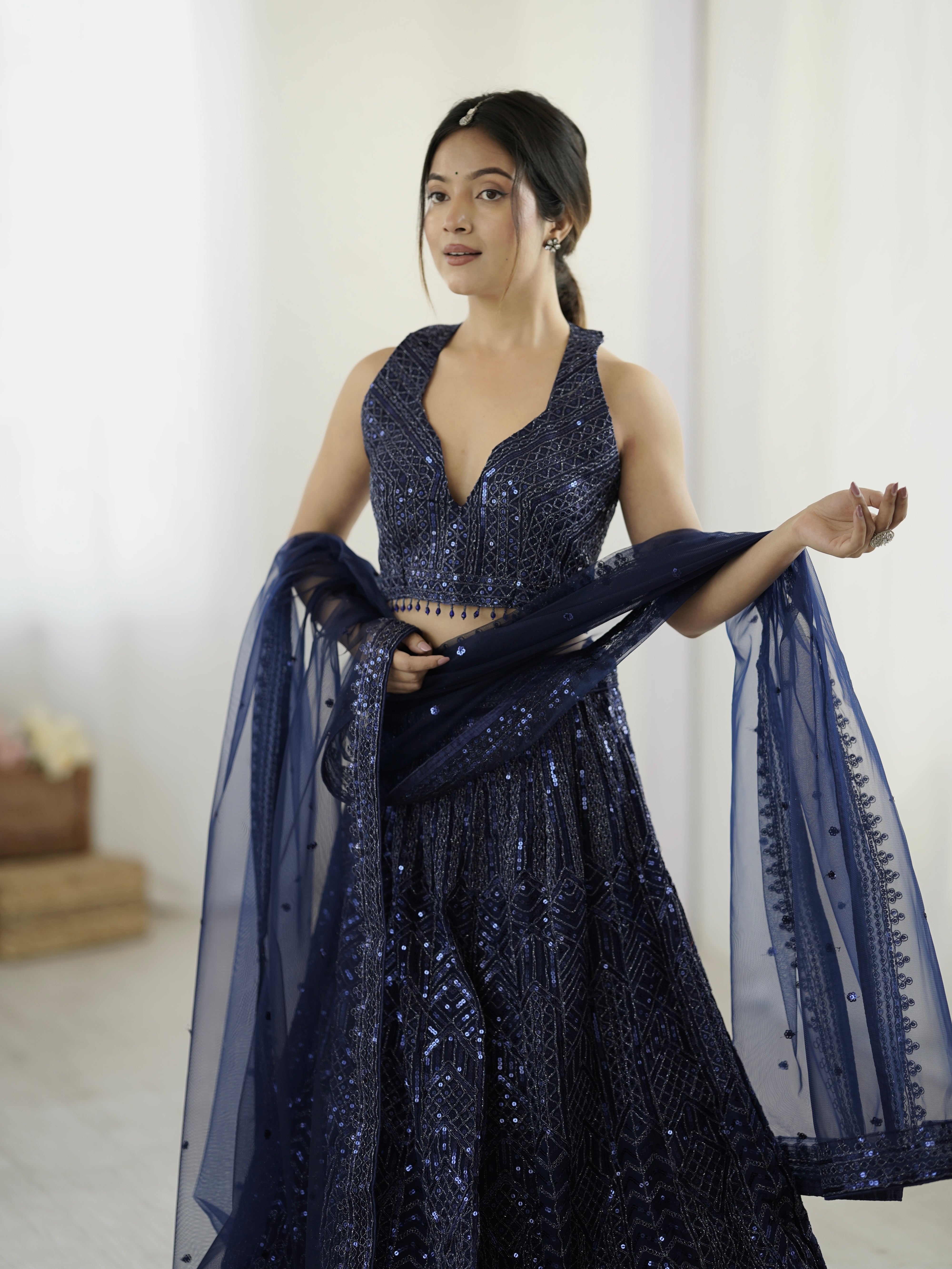 Party Wear Designer Net Lehenga Choli With Sequence & Dori work