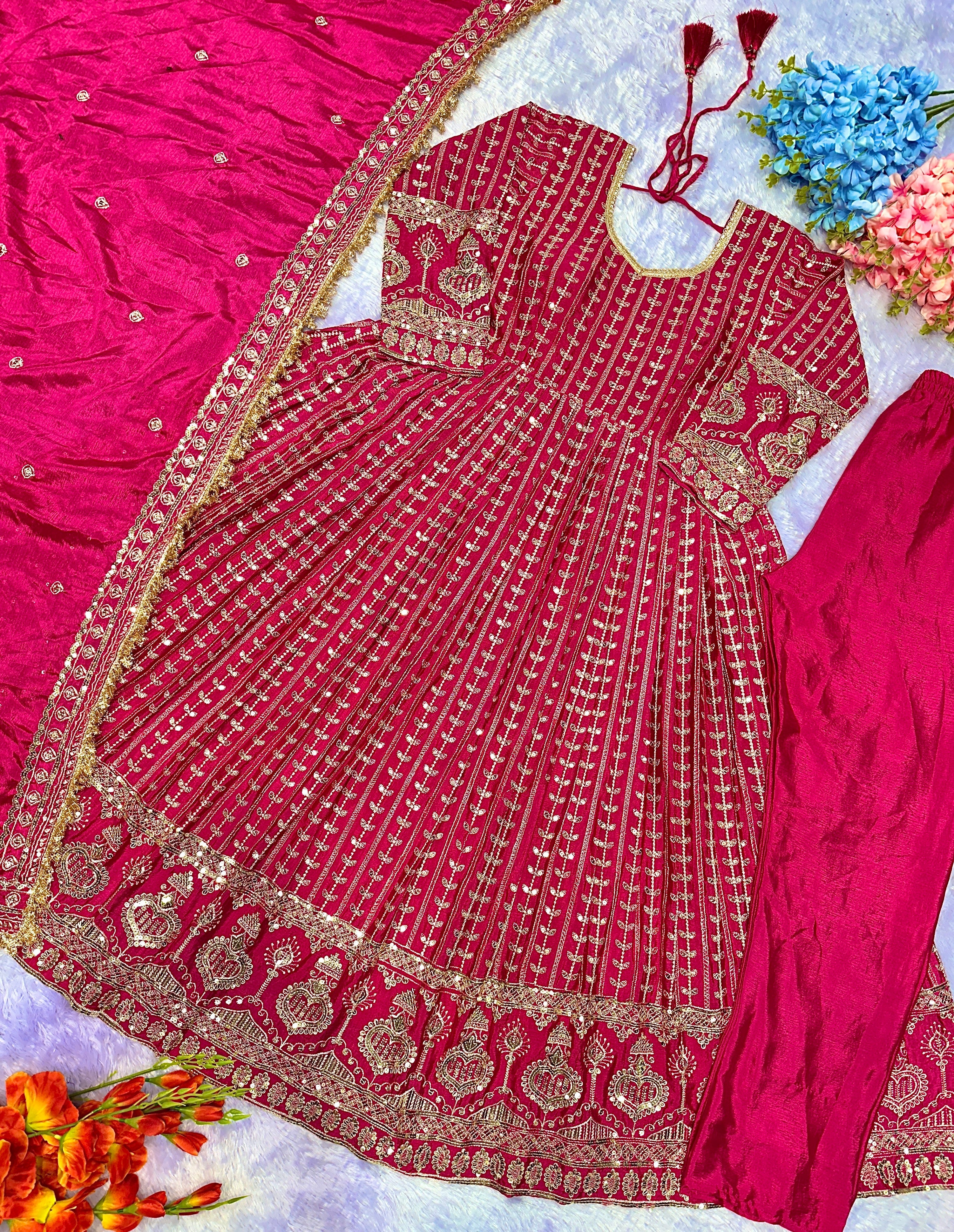 Designer Party Wear Look Anarkali Gown, Pent And Dupatta