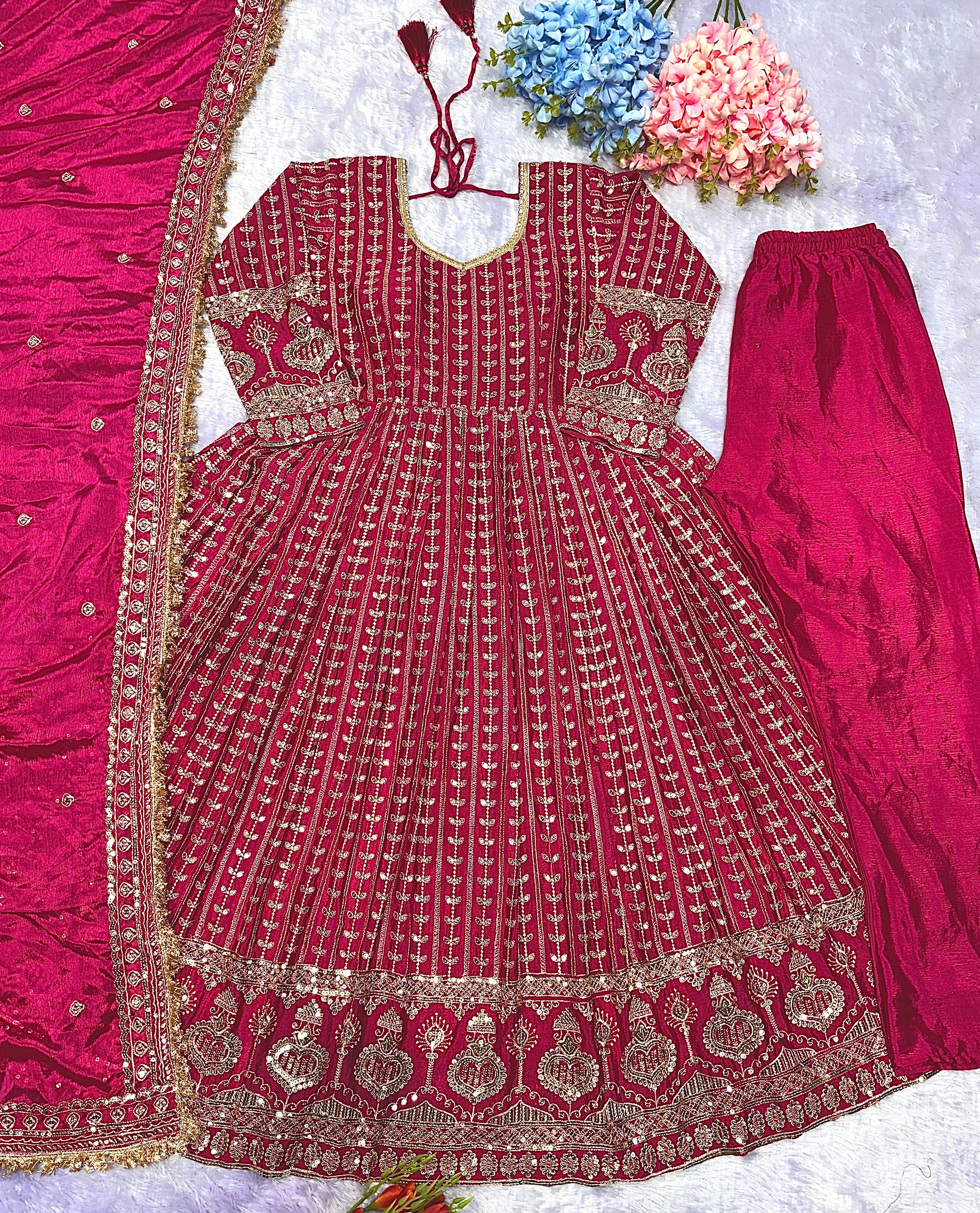 Designer Party Wear Look Anarkali Gown, Pent And Dupatta