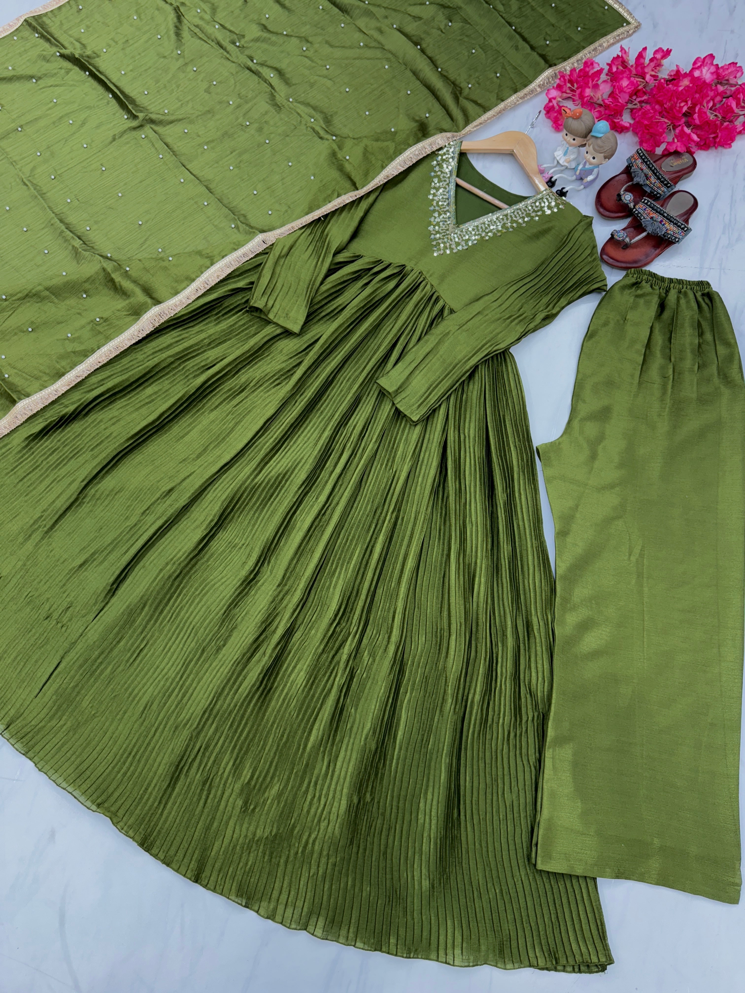 Alia cut Anarkali Gown, Dupatta & Bottom Set