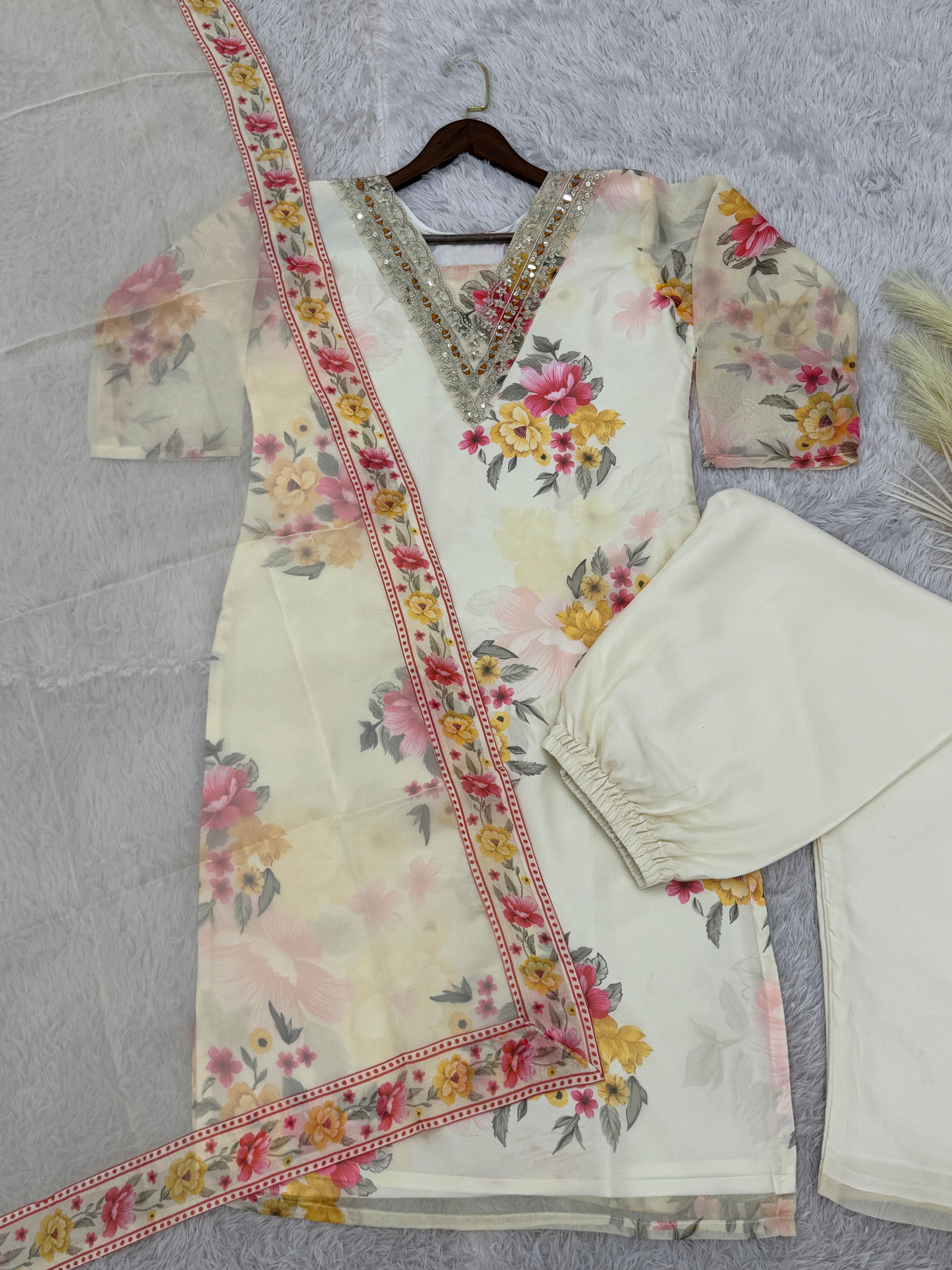 Top-Bottom And Dupatta With Embroidery Sequence Work