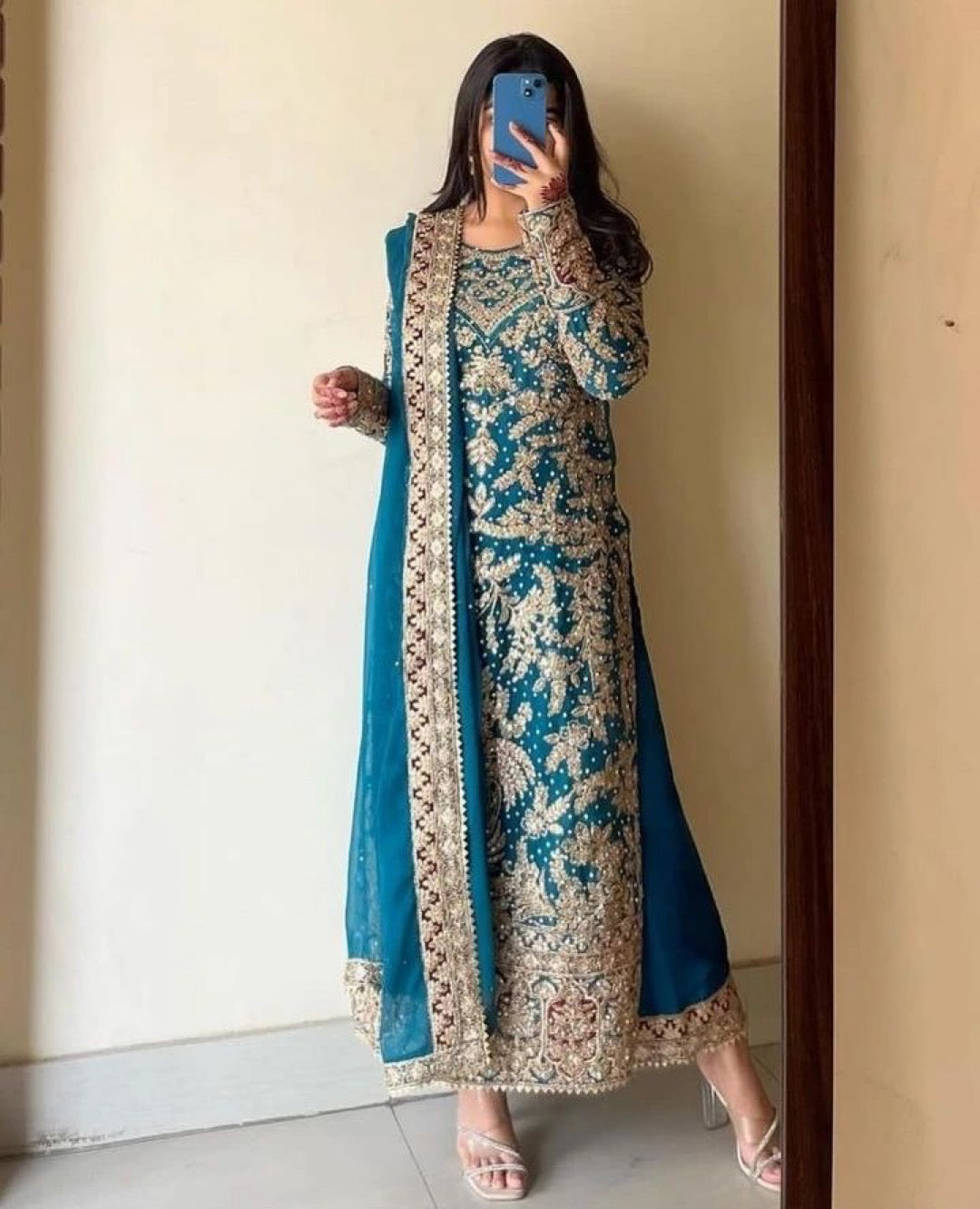Beautiful Georgette Top-Plazzo And Dupatta With Diamond Handwork