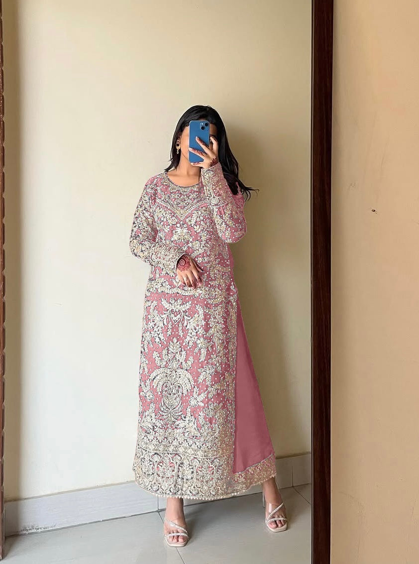 Beautiful Georgette Top-Plazzo And Dupatta With Diamond Handwork