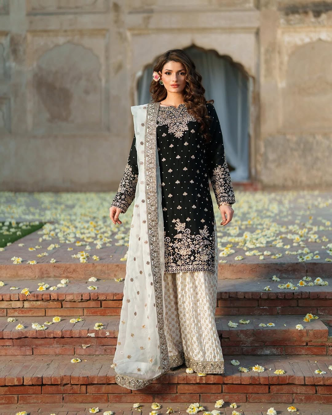 Designer Top - Plazzo With Dupatta With Riveted Moti Work