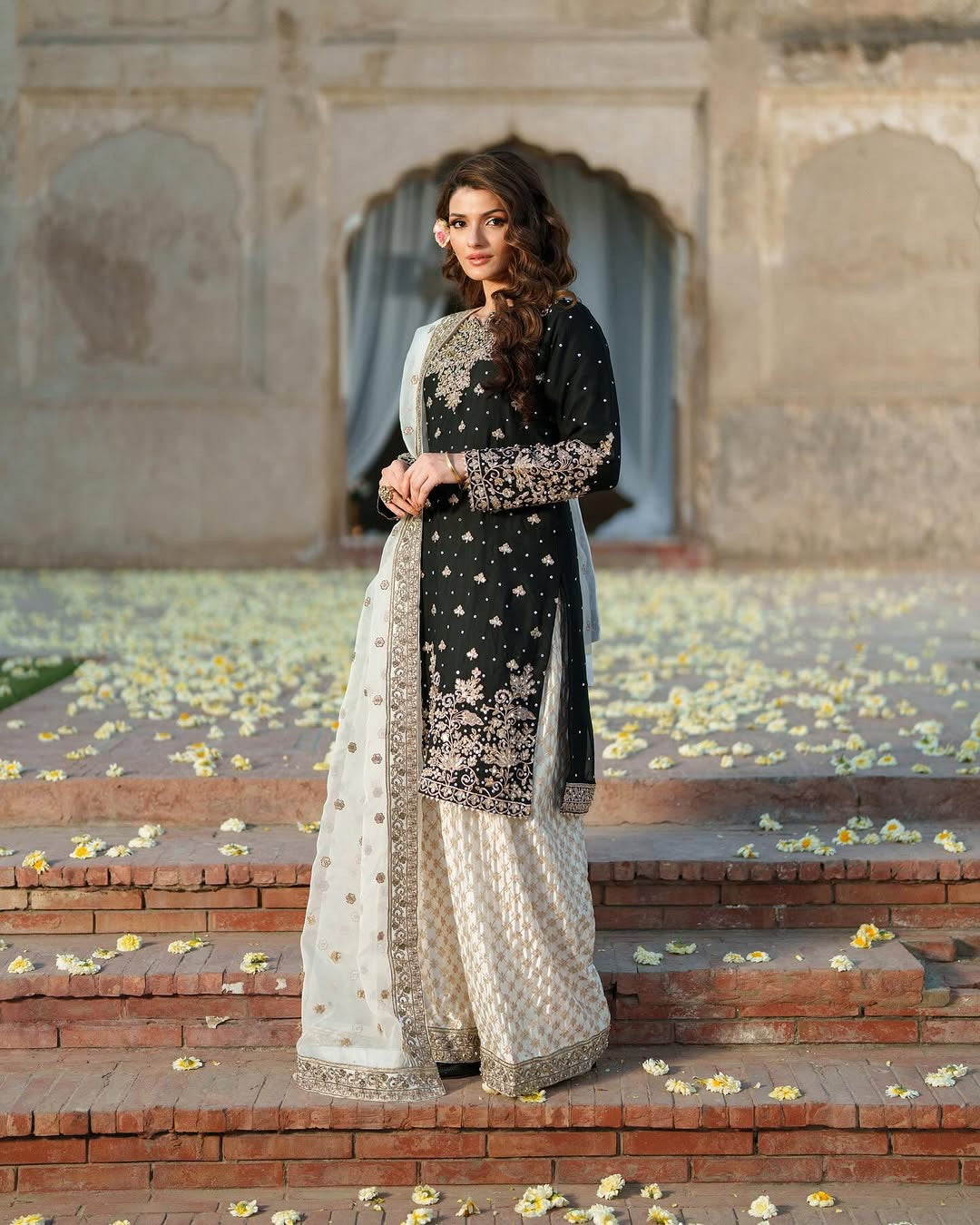 Designer Top - Plazzo With Dupatta With Riveted Moti Work