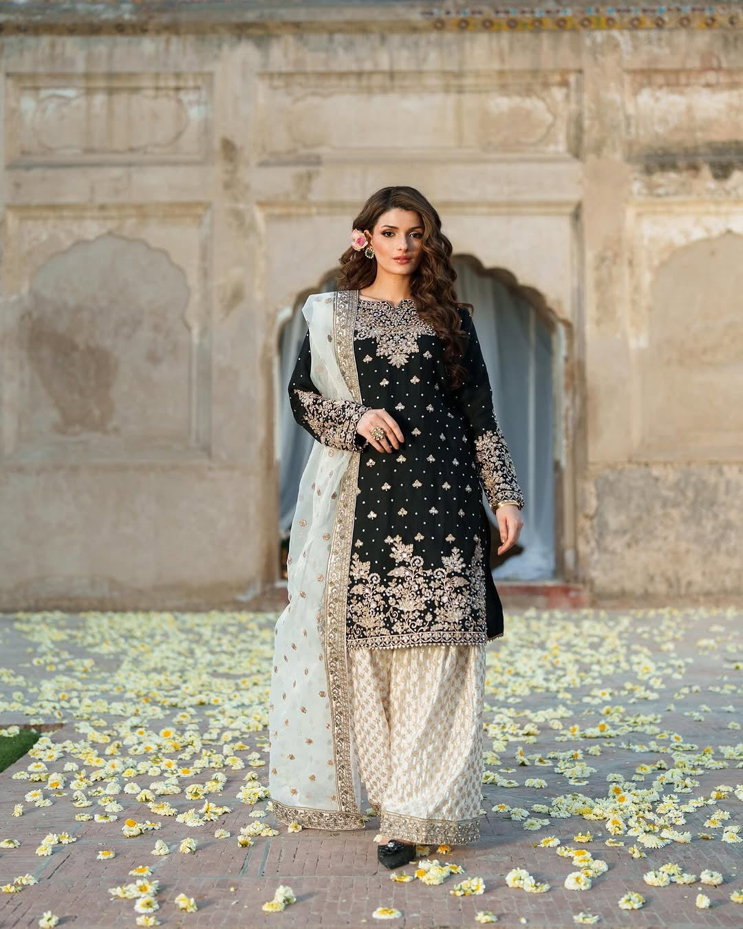 Designer Top - Plazzo With Dupatta With Riveted Moti Work