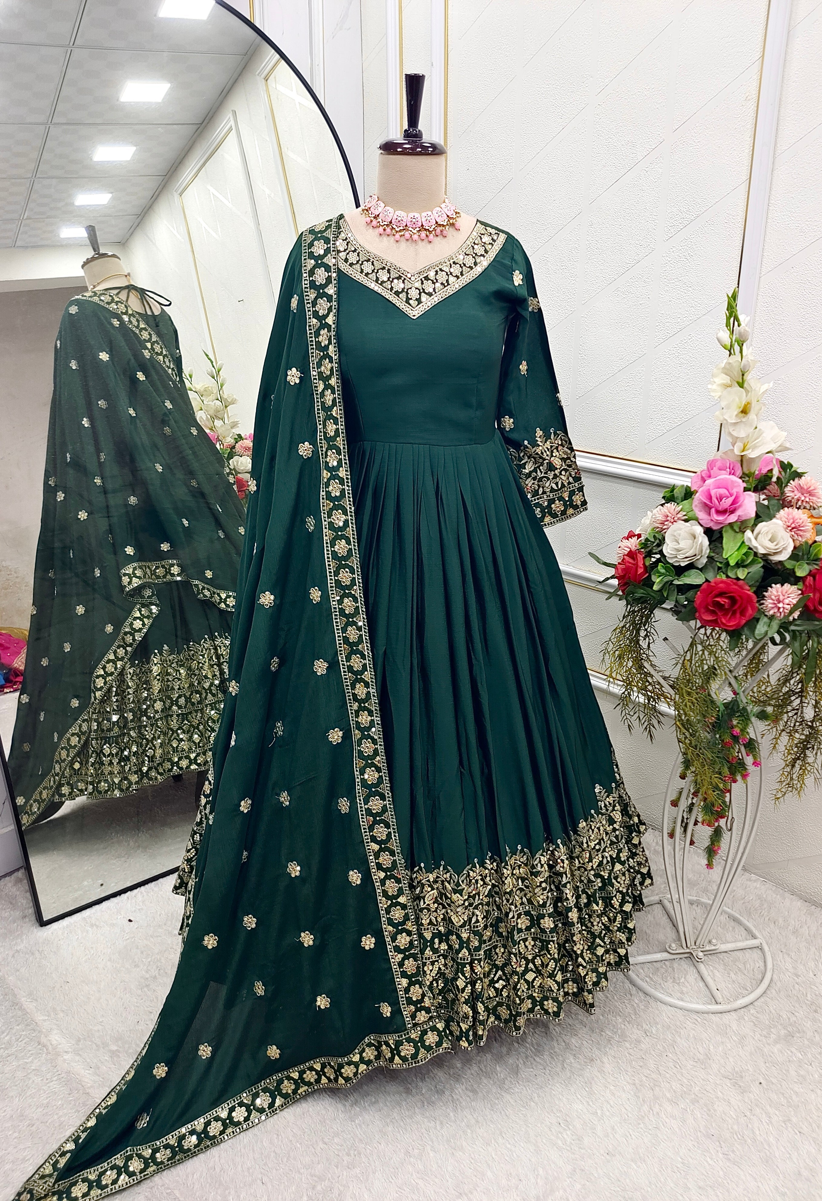 Party Wear Designer Gown-Pent And Dupatta Set