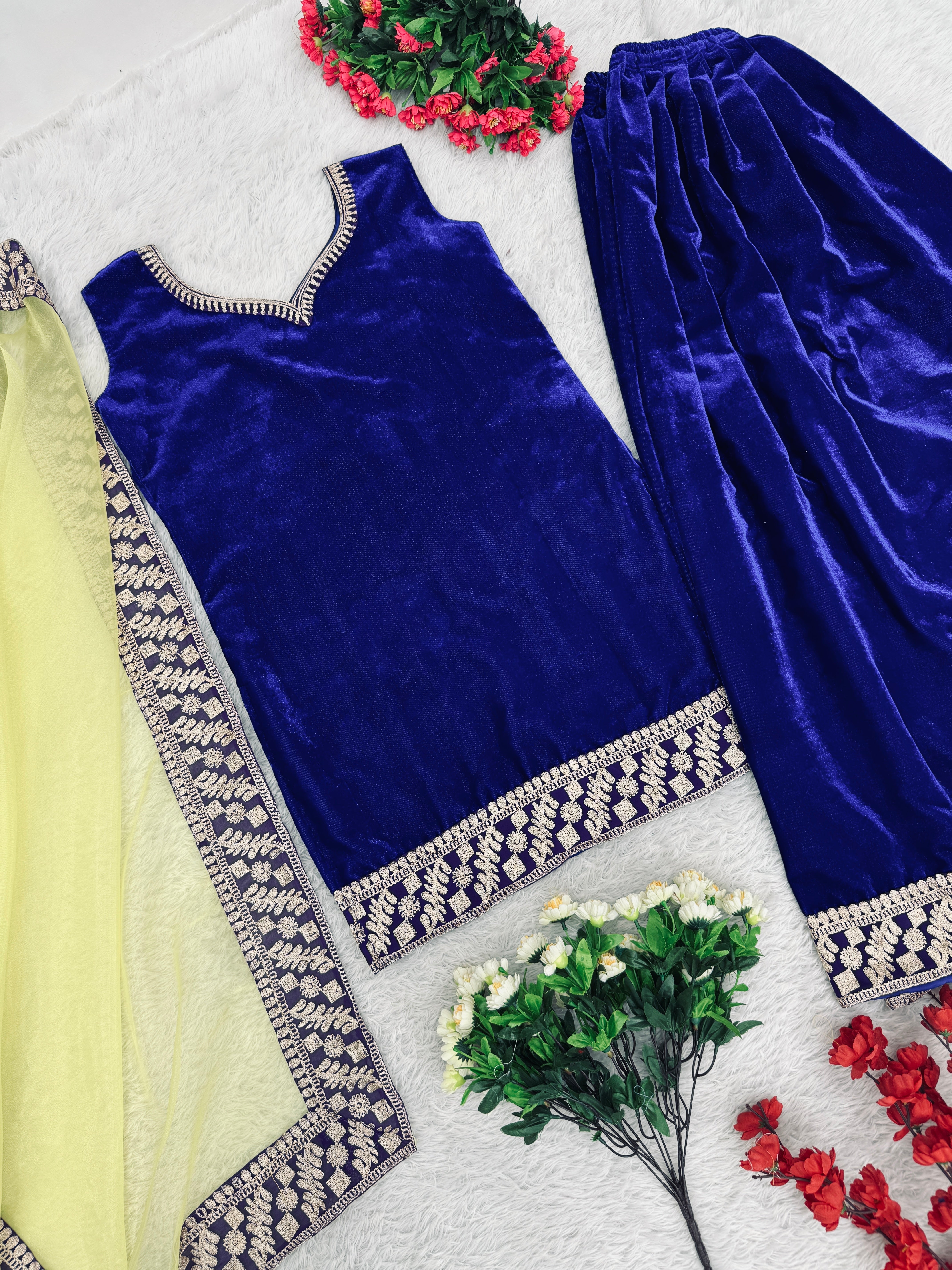 Beautiful Party Wear Top And Pent With Organza Dupatta