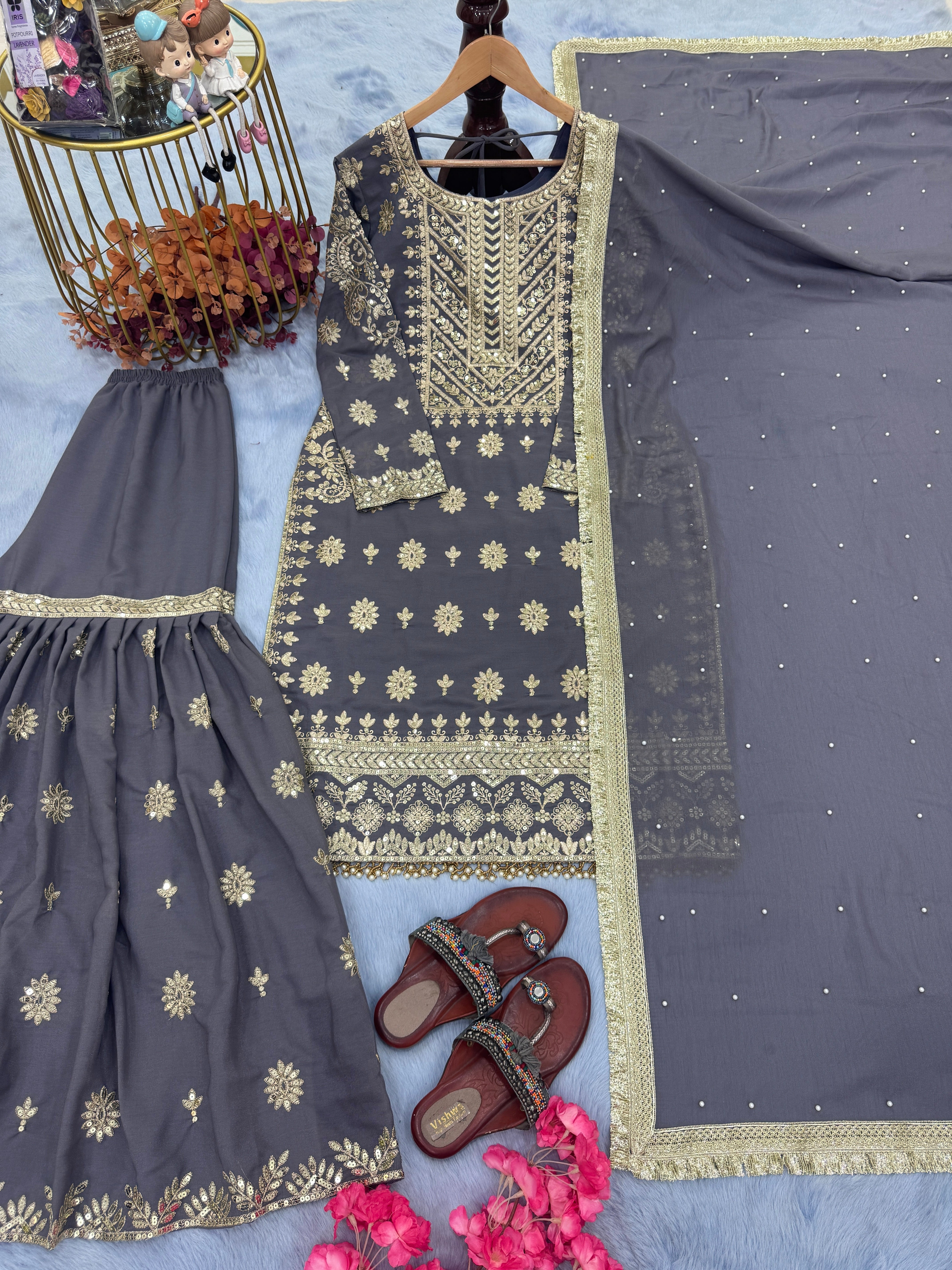 Designer Party Wear Look Top Plazzo & Dupatta Set