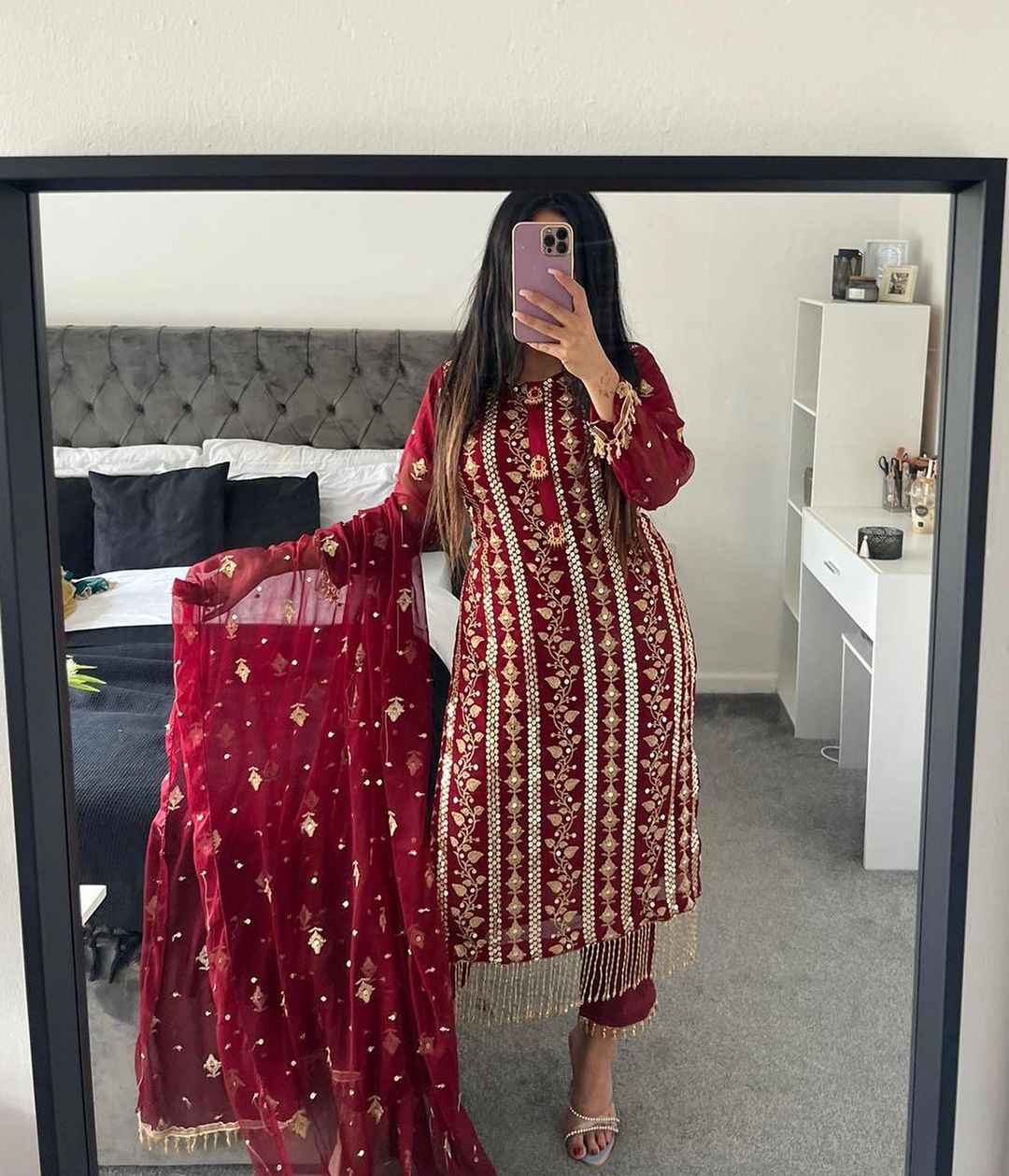 Designer Long Top , Pant and Dupatta In Fancy Style