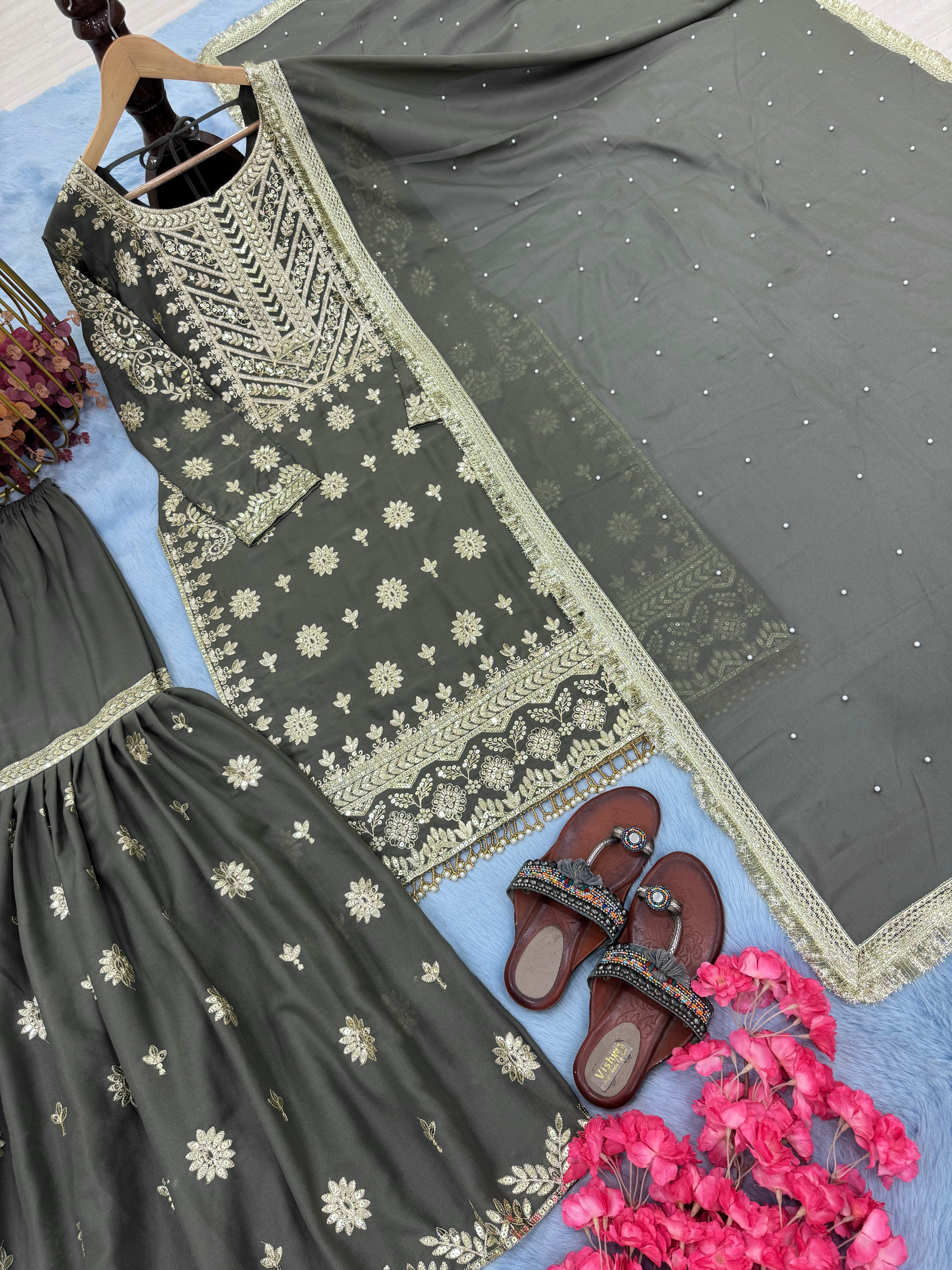 Designer Party Wear Look Top Plazzo & Dupatta Set