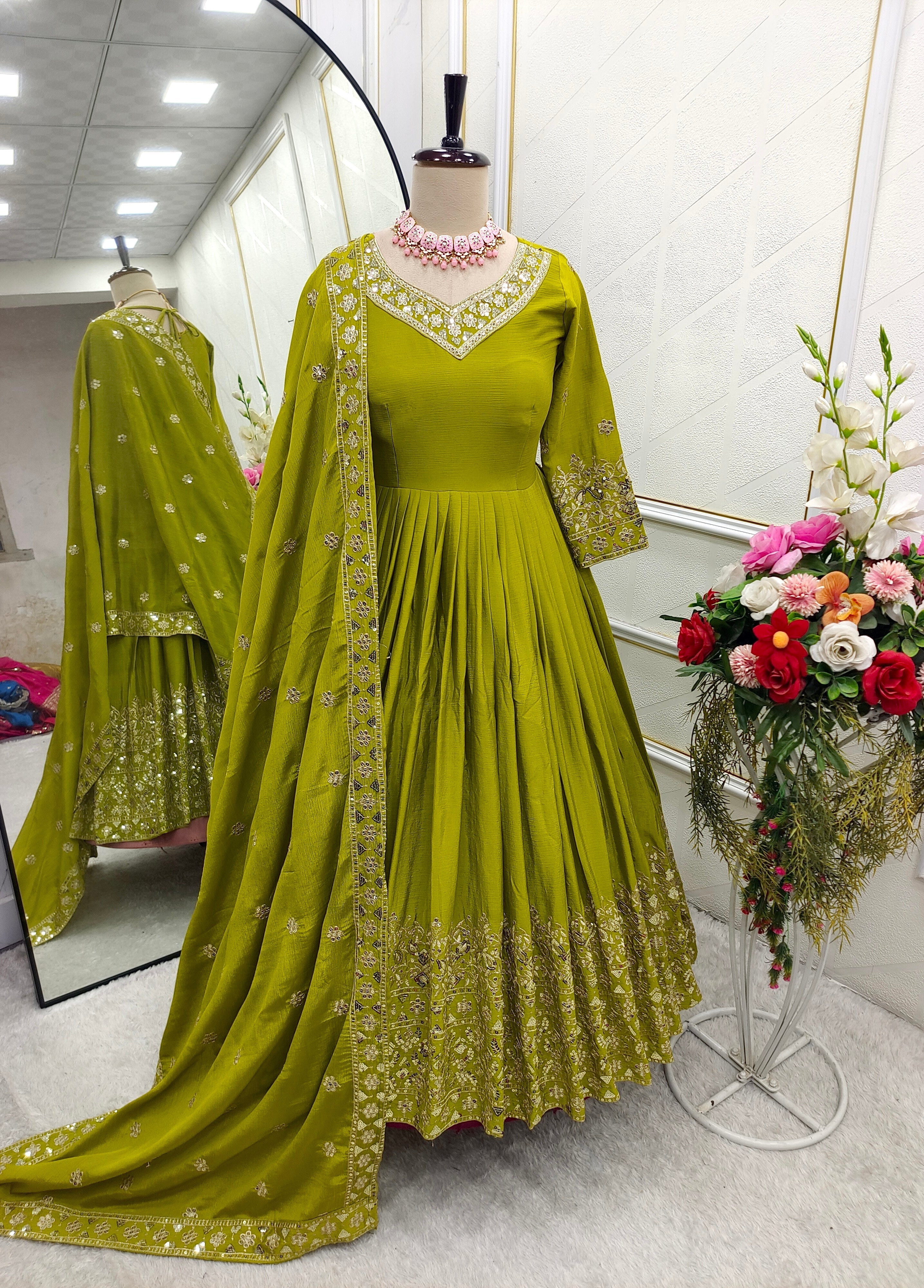 Party Wear Designer Gown-Pent And Dupatta Set