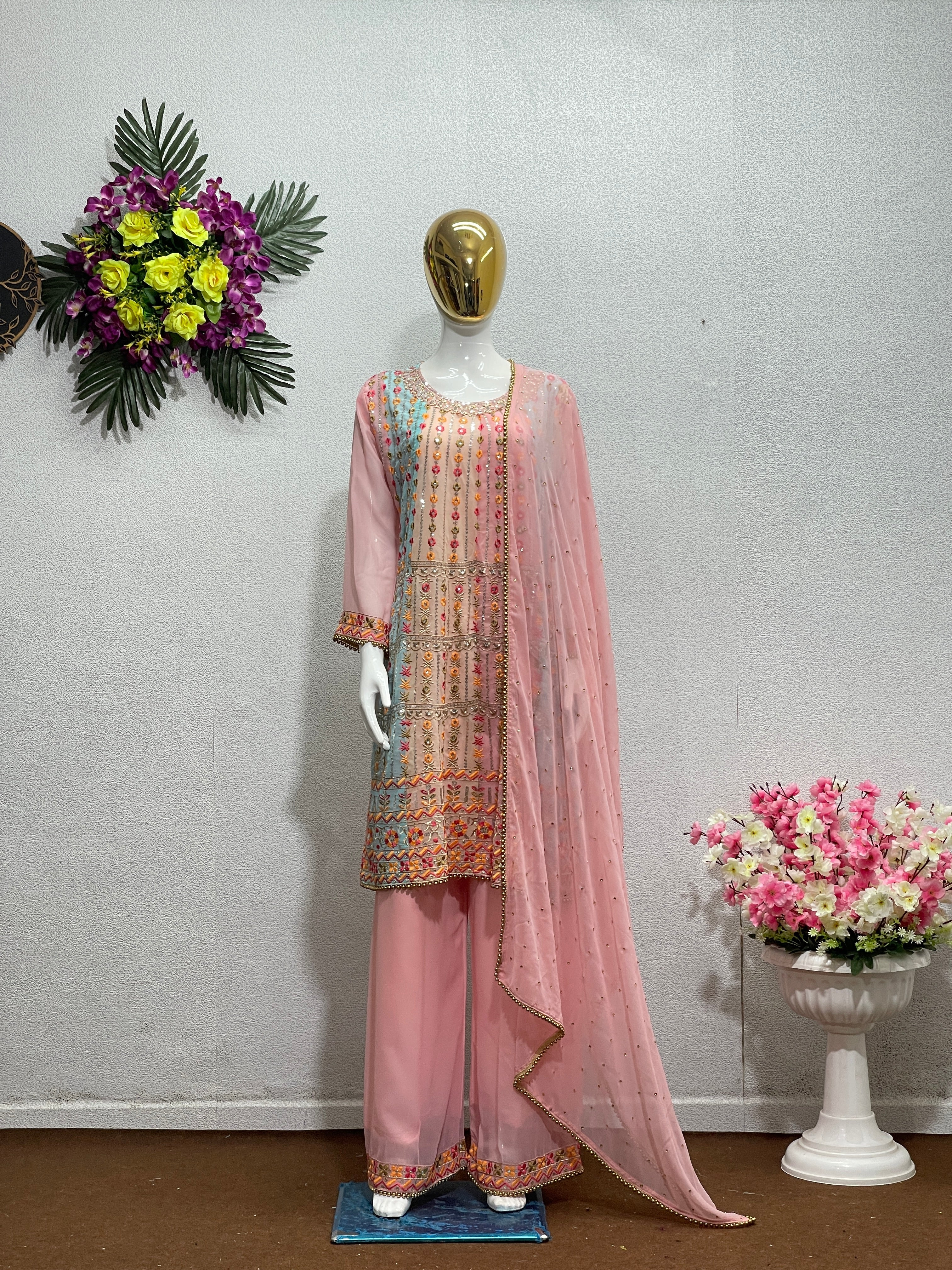Party Wear Beautiful Top Bottom And Dupatta
