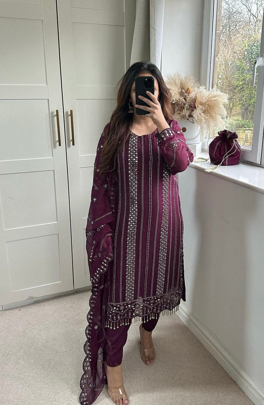 Designer Party Wear Long Top , Pant and Dupatta In Fancy Style