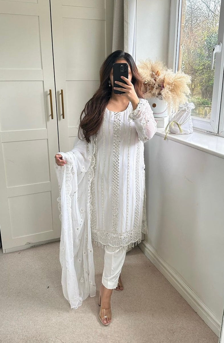 Designer Party Wear Long Top , Pant and Dupatta In Fancy Style