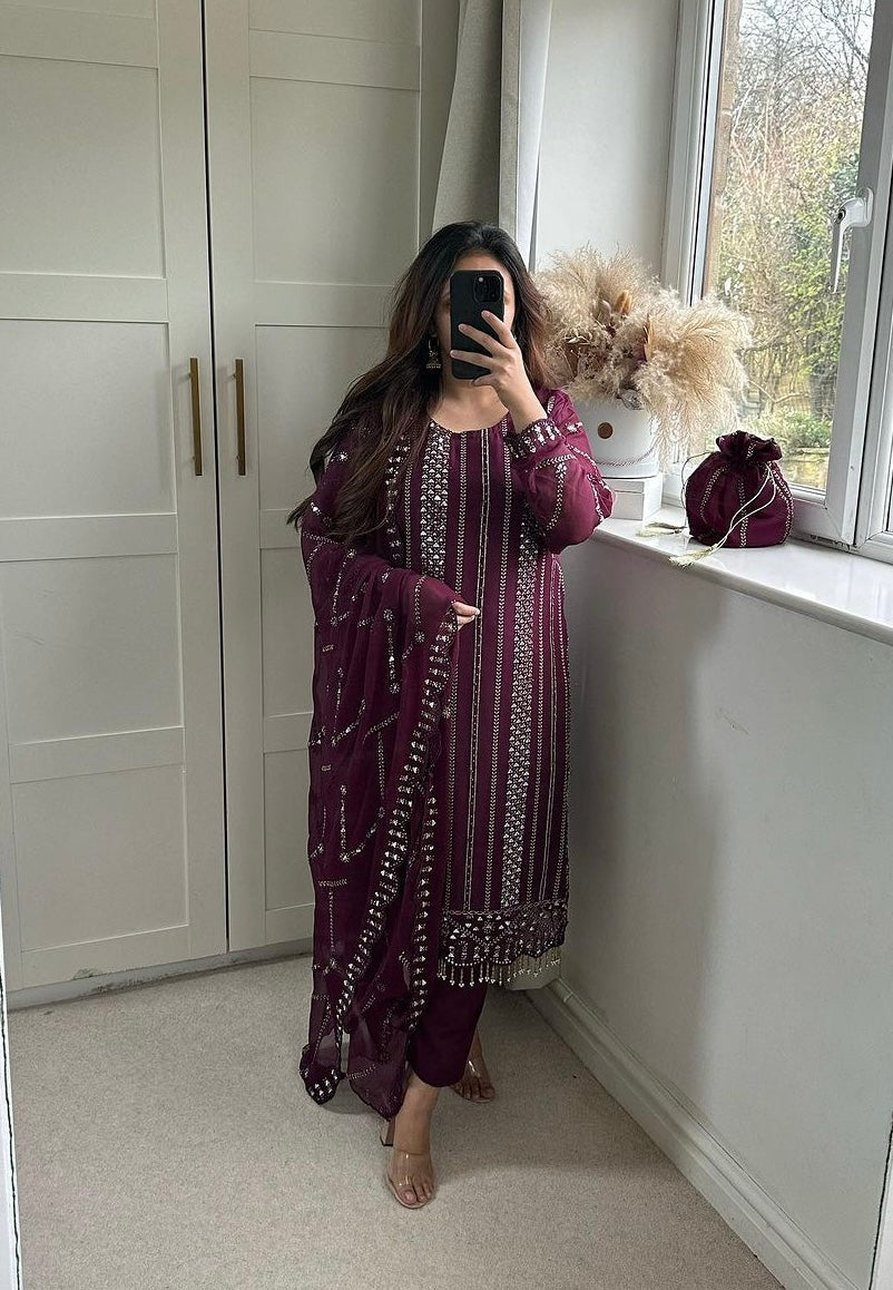 Designer Party Wear Long Top , Pant and Dupatta In Fancy Style