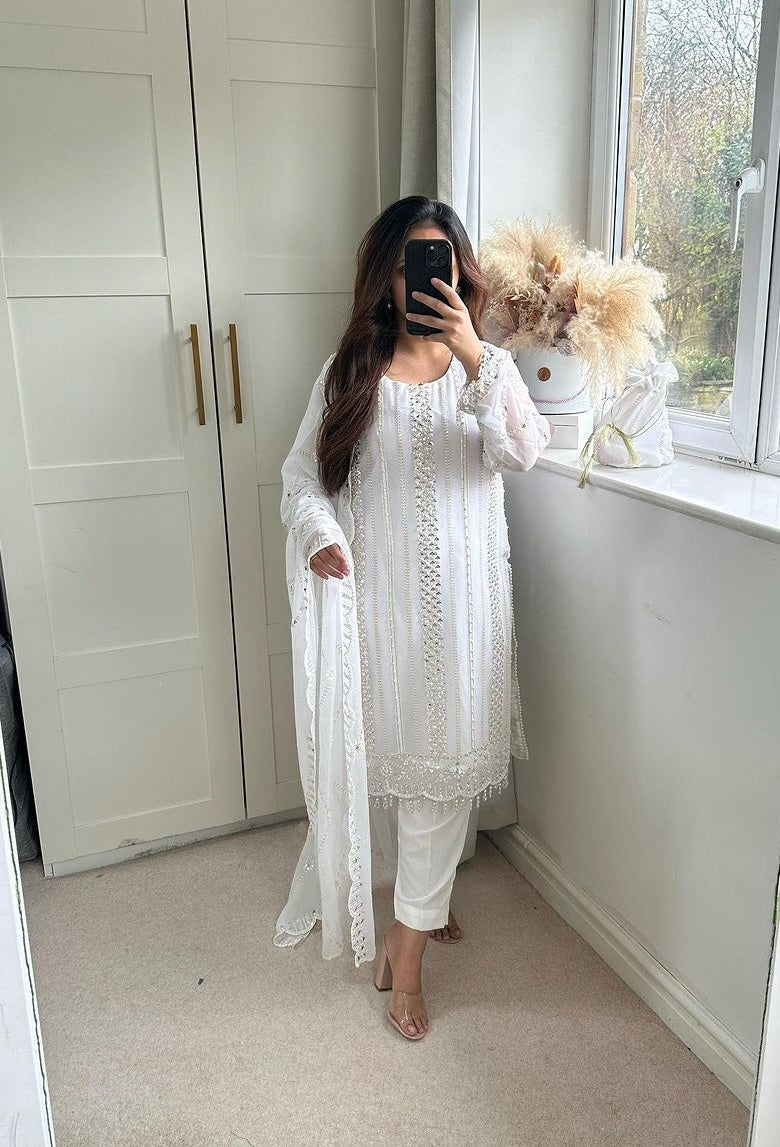 Designer Party Wear Long Top , Pant and Dupatta In Fancy Style