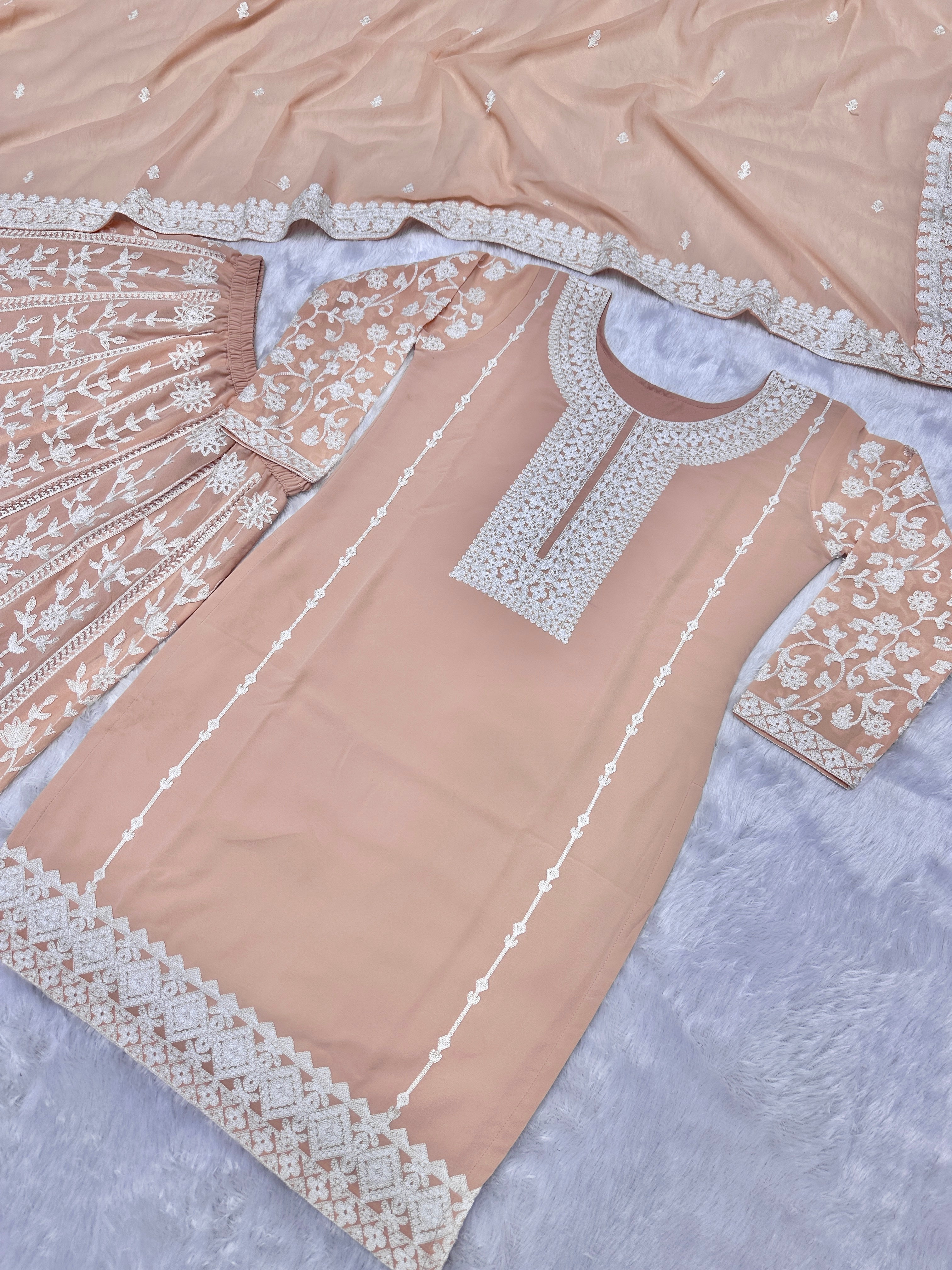 Top - Plazzo With Dupatta With Embroidery Chain Stitched Work