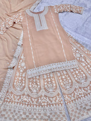 Top - Plazzo With Dupatta With Embroidery Chain Stitched Work
