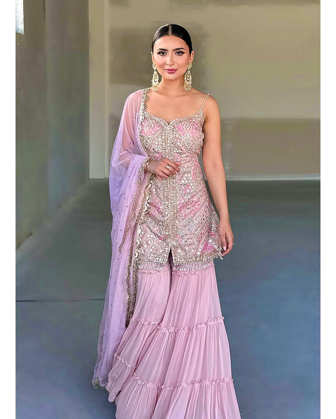 Designer Party Wear Look Top , Sharara Plazzo And Dupatta