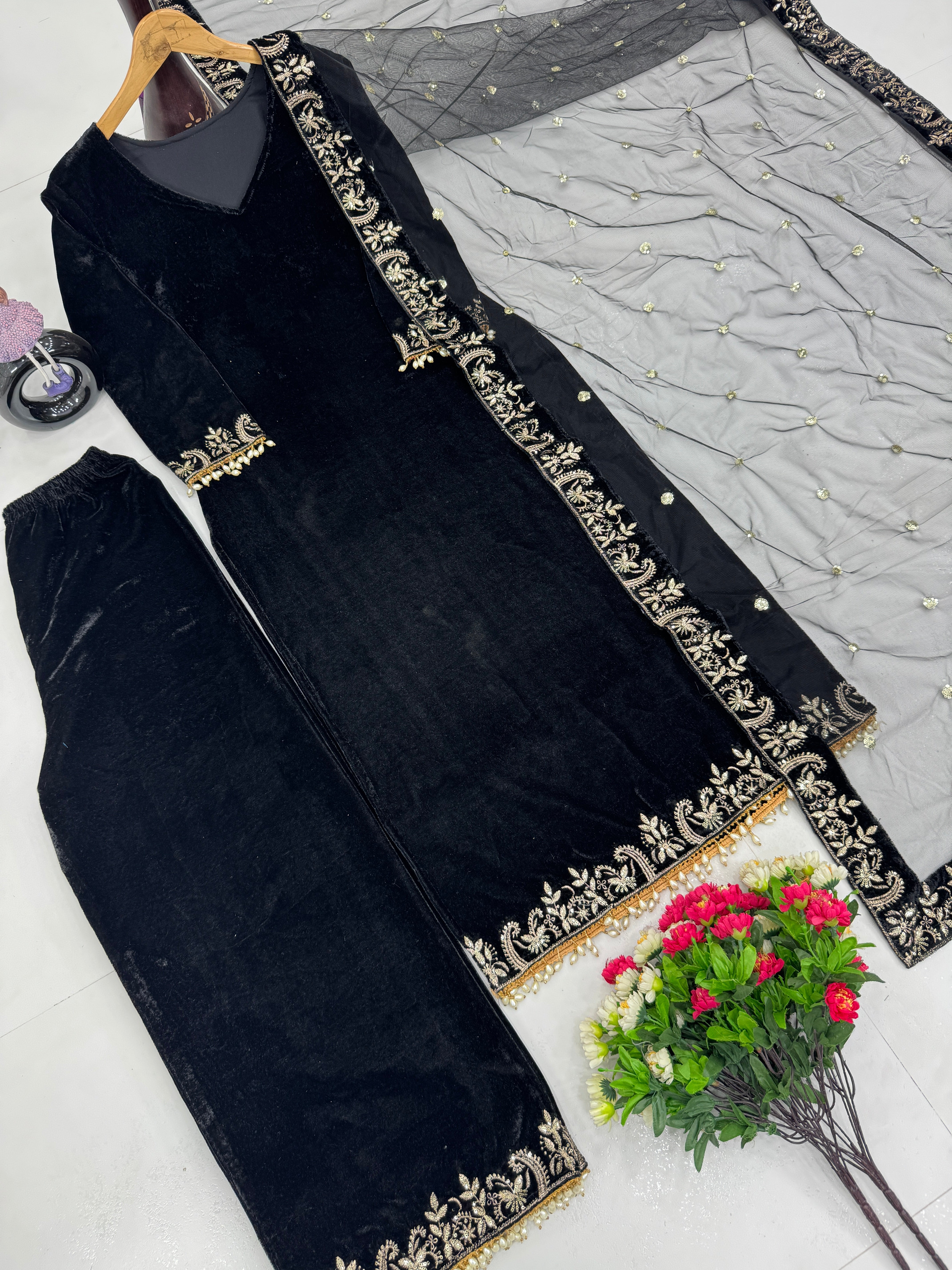 Designer Party Wear Top Plazzo And Dupatta