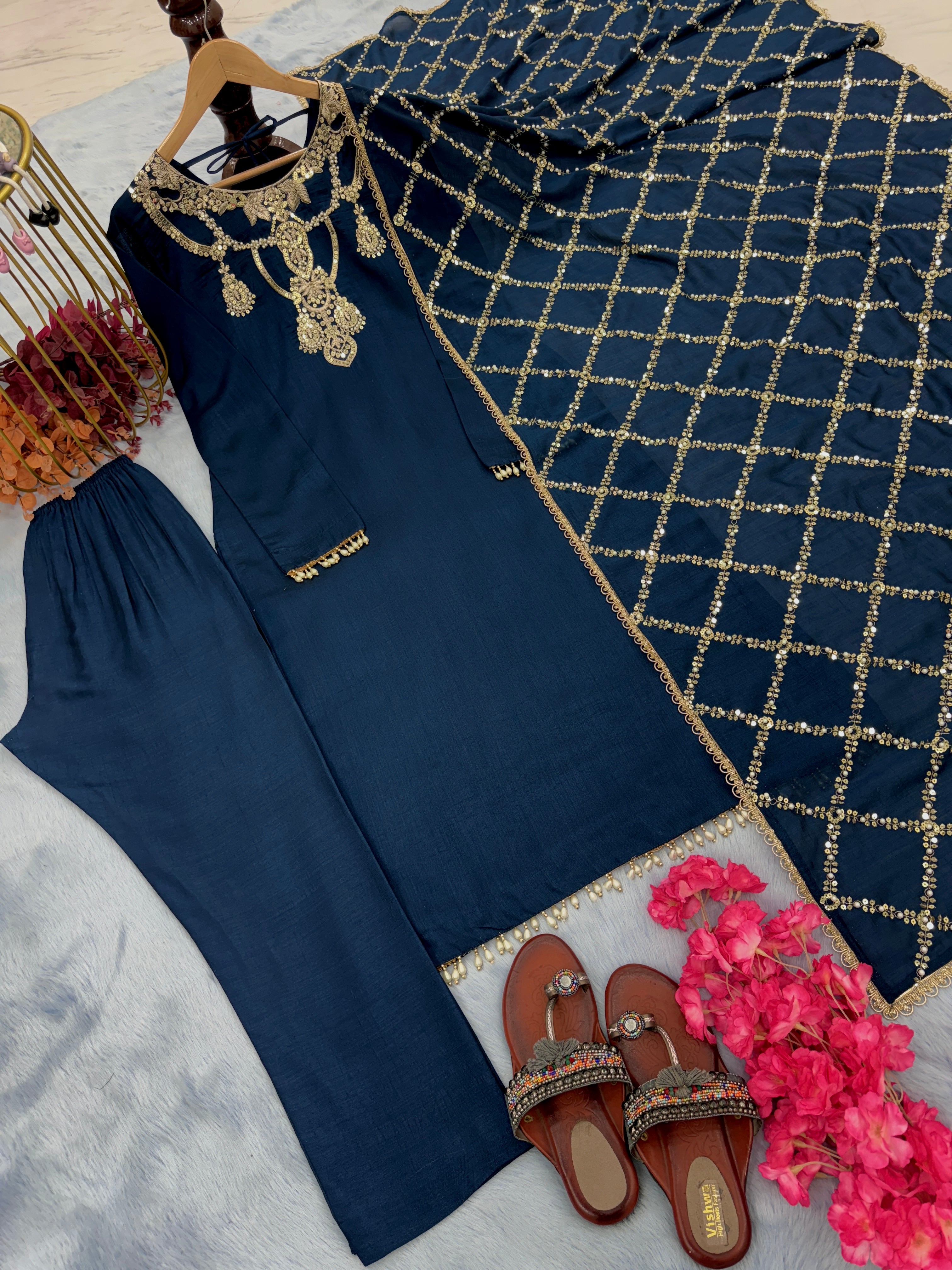 Designer Party Wear Look Top Bottom & Dupatta Set