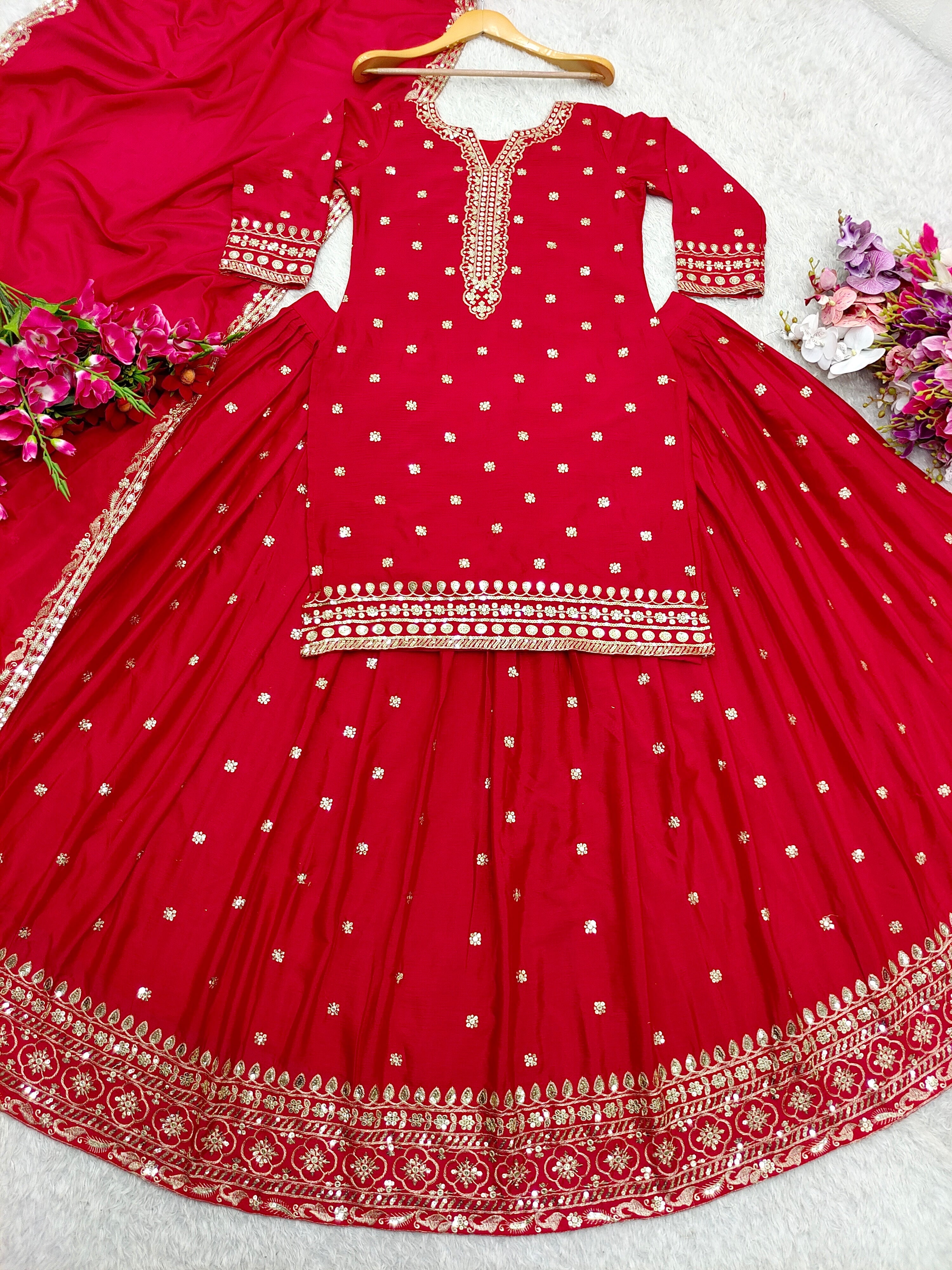 Beautiful Top-Lehenga And Dupatta With Embroidery Sequence Work
