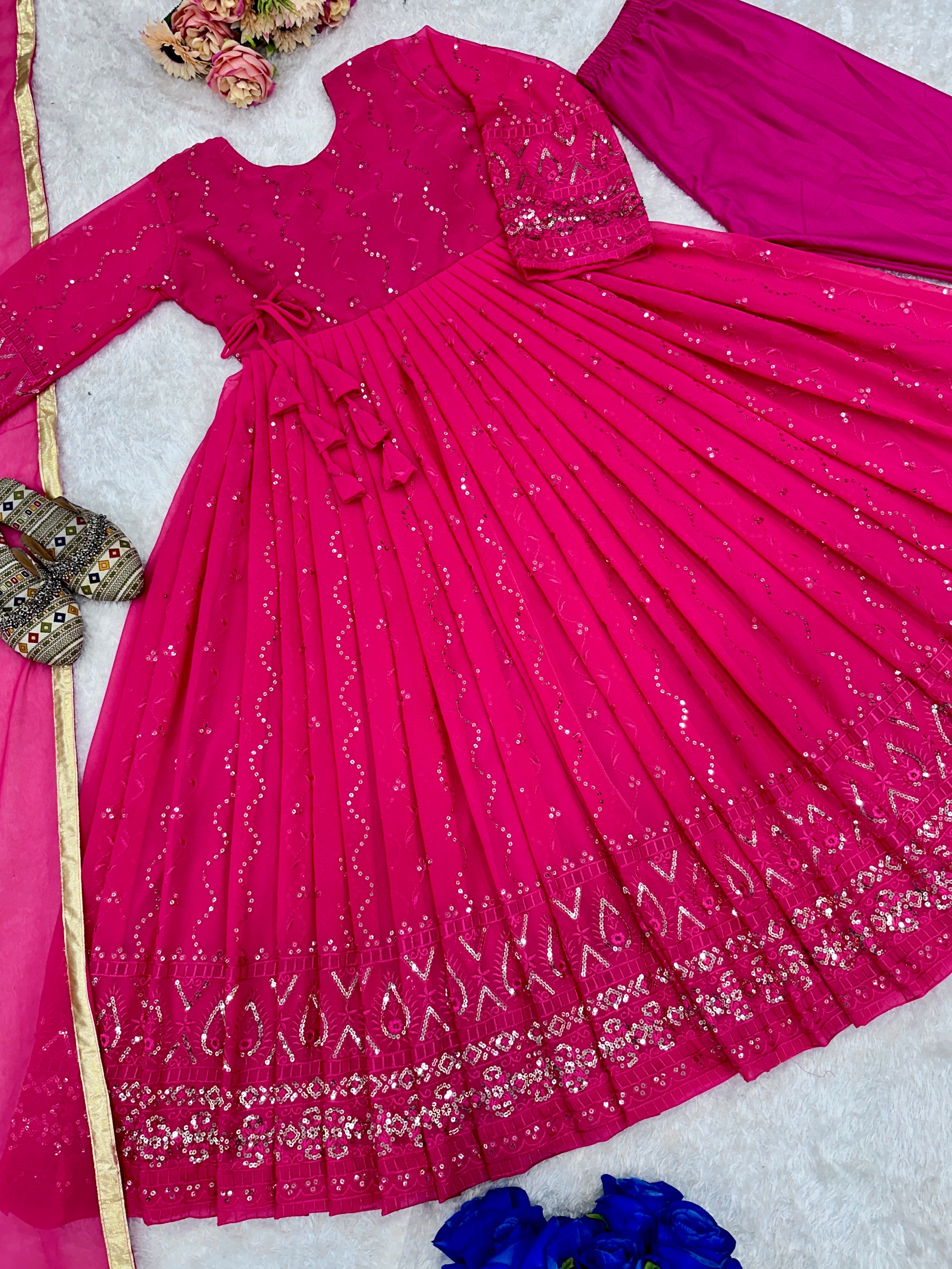 Beautiful Party Wear Anarkali Gown With Pent And Dupatta
