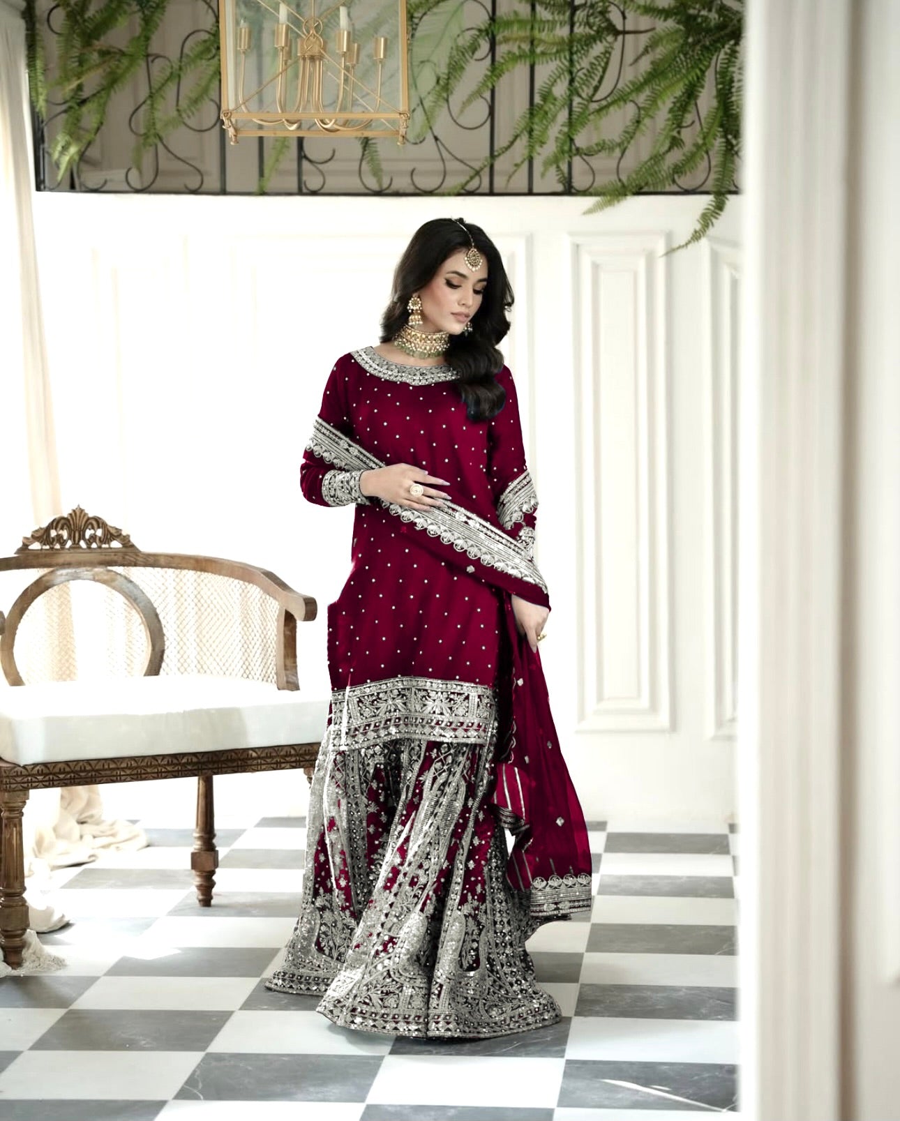 Fancy Top-Gharara And Dupatta With Heavy Embroidery Sequence Work