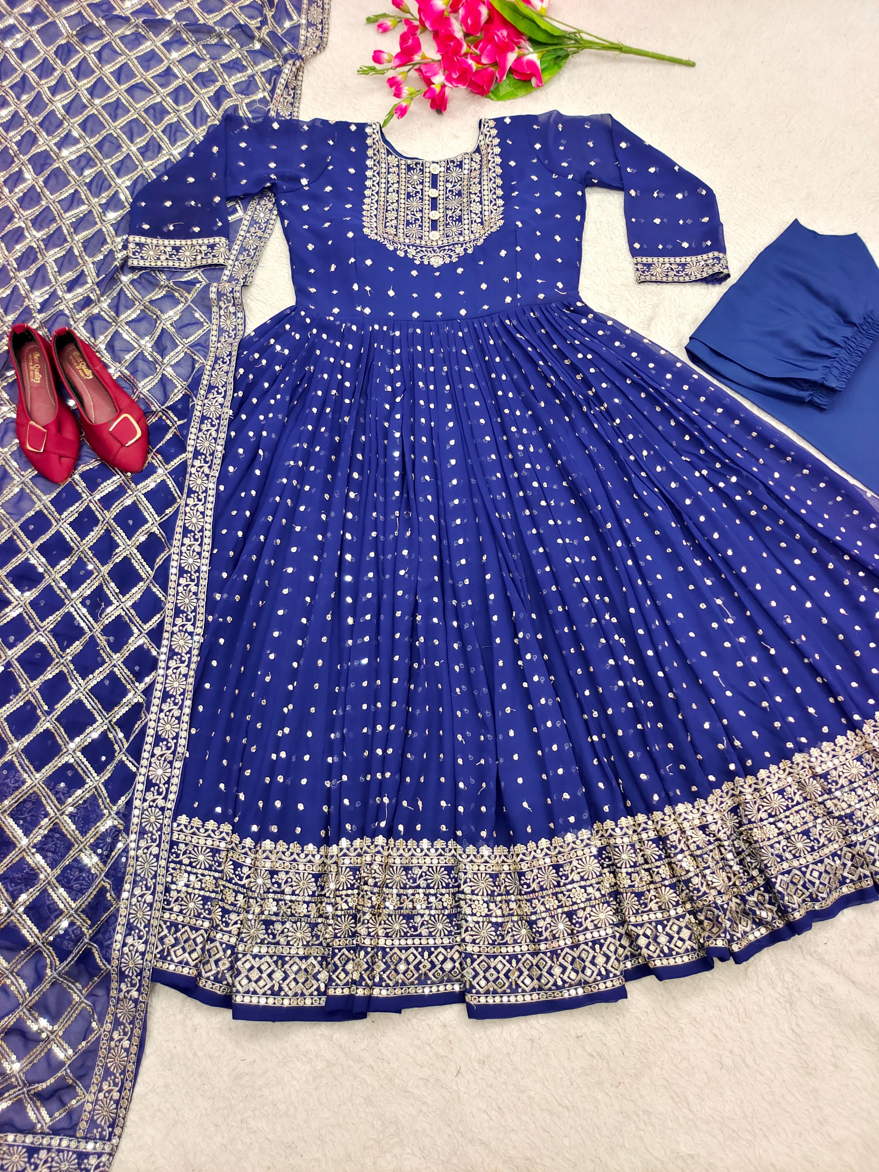 Designer Party Wear Look Gown With Pent And Dupatta Set