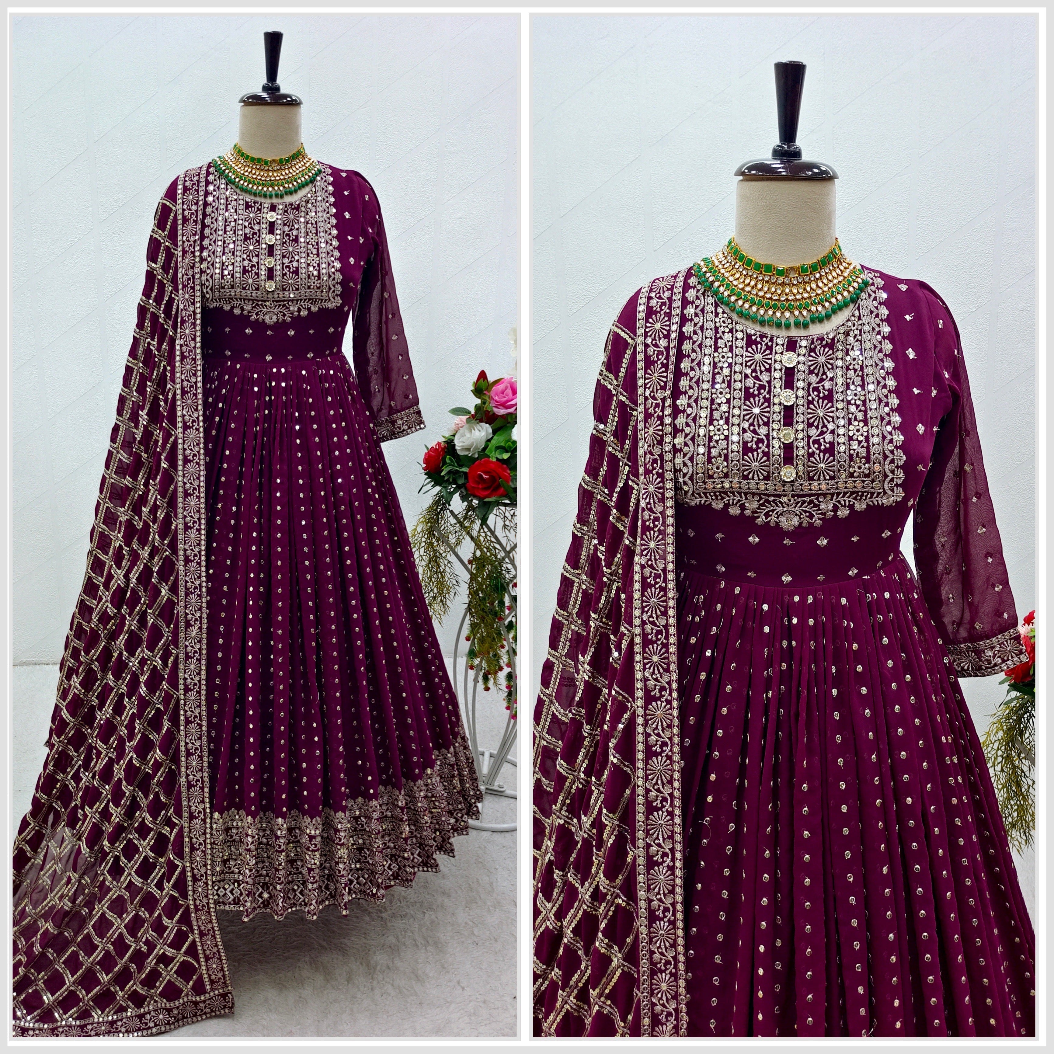 Designer Party Wear Look Gown With Pent And Dupatta Set