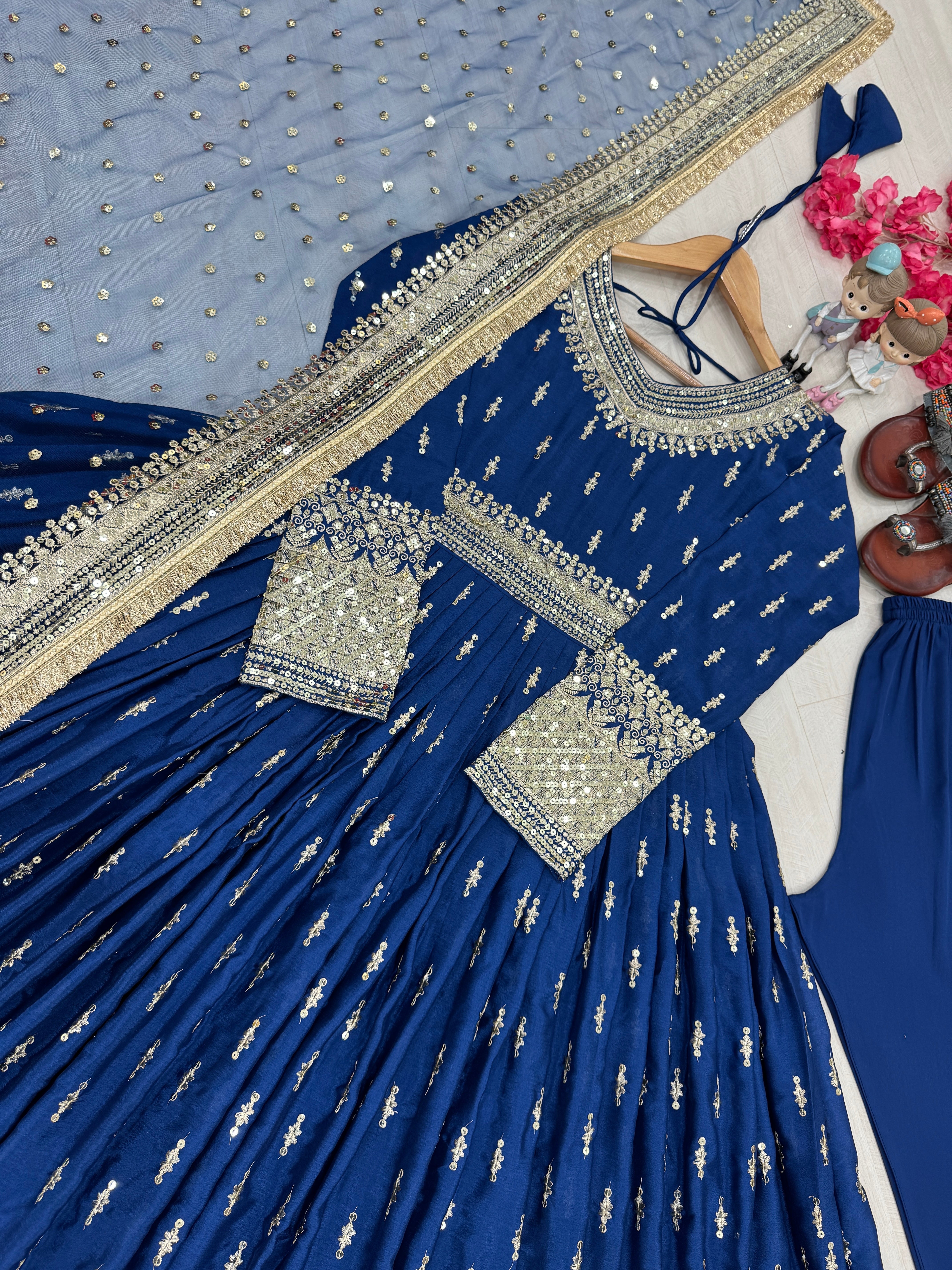 Party Wear Look Gown, Dupatta & Bottom Set
