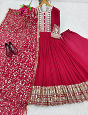 Designer Gown With Pent And Dupatta With Embroidery Work