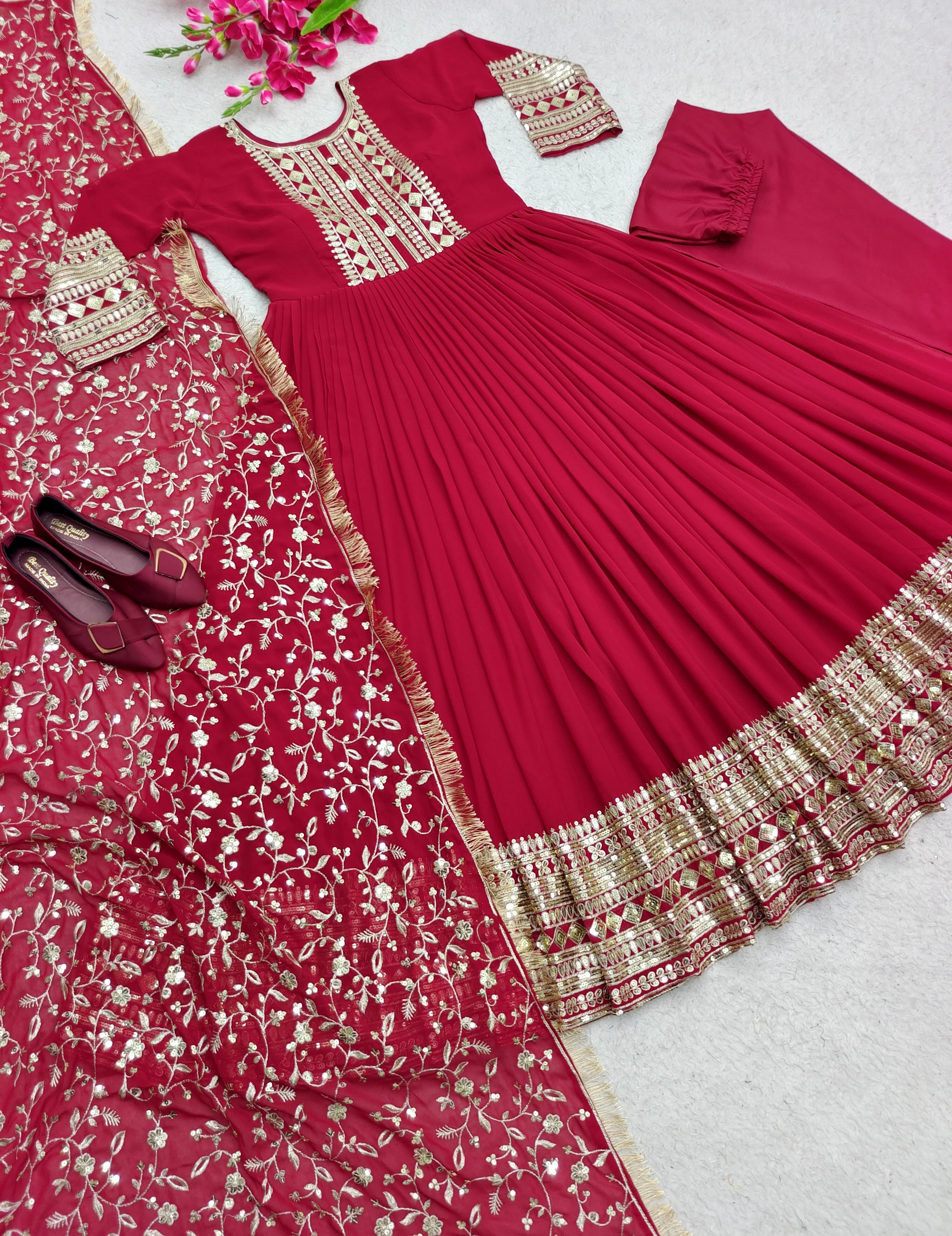 Designer Gown With Pent And Dupatta With Embroidery Work