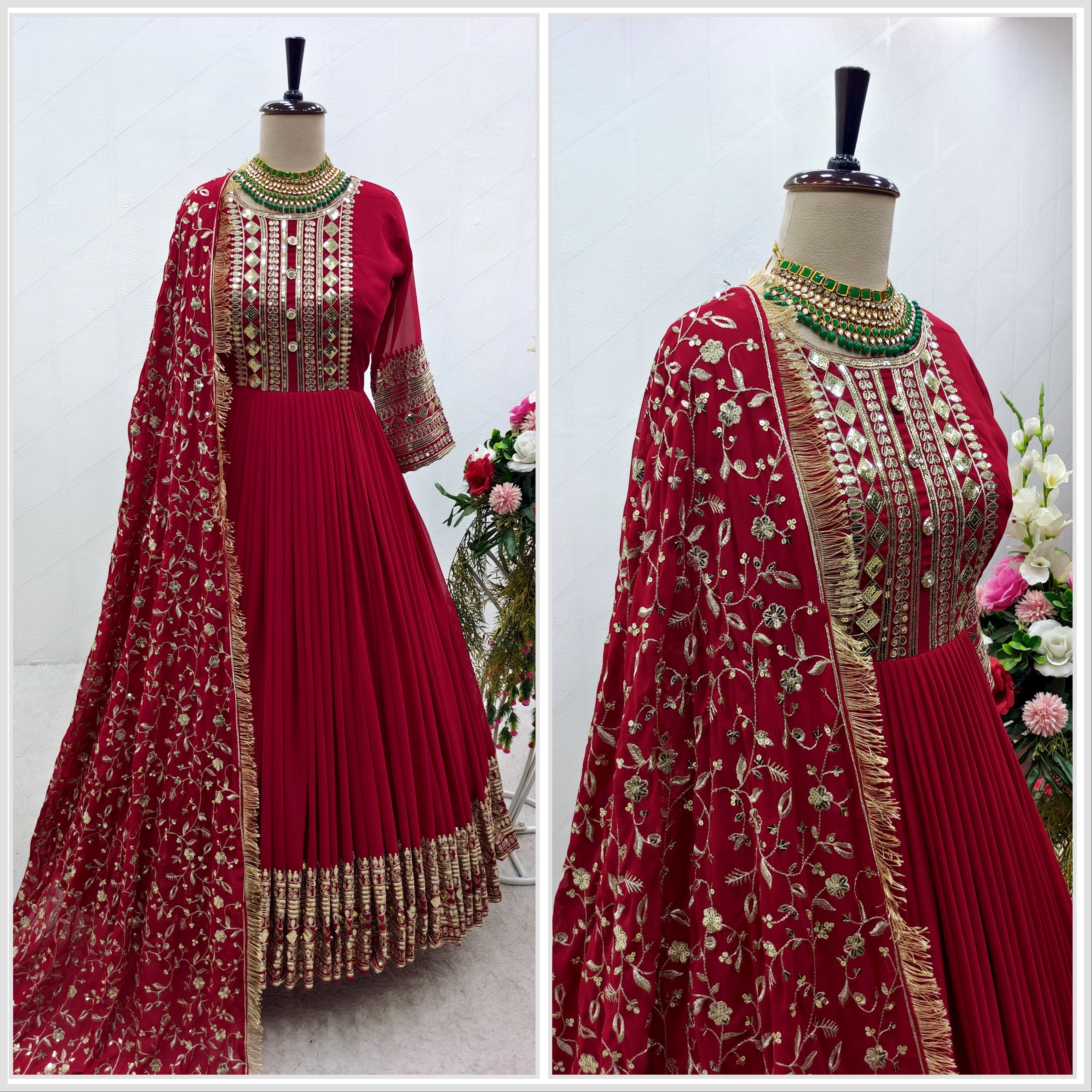 Designer Gown With Pent And Dupatta With Embroidery Work