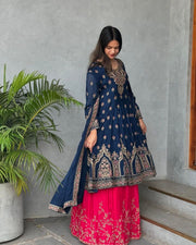 Beautiful Party Wear Look Heavy Faux Georgette Top Lehenga & Dupatta Set